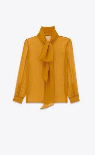 Saint Laurent Paris o1s1wg110425 Lavallière-Neck Shirt in Silk Muslin in Yellow Size US M / EU 48-50 / 2 - 1 Preview