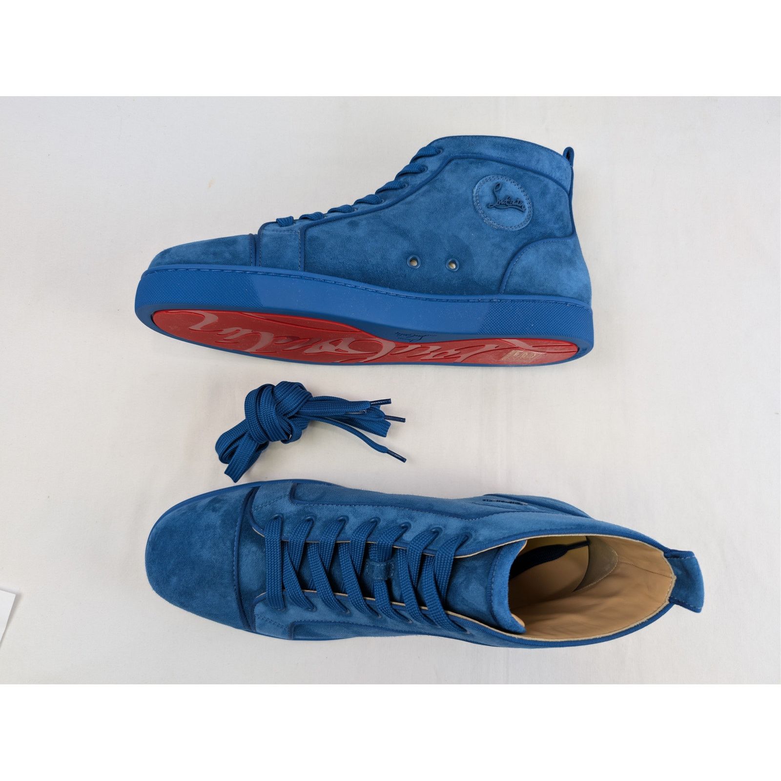 Christian Louboutin o1rshd1 Louis Orlato flat high-top sneaker in blue suede Size US 10 / EU 43 - 1 Thumbnail