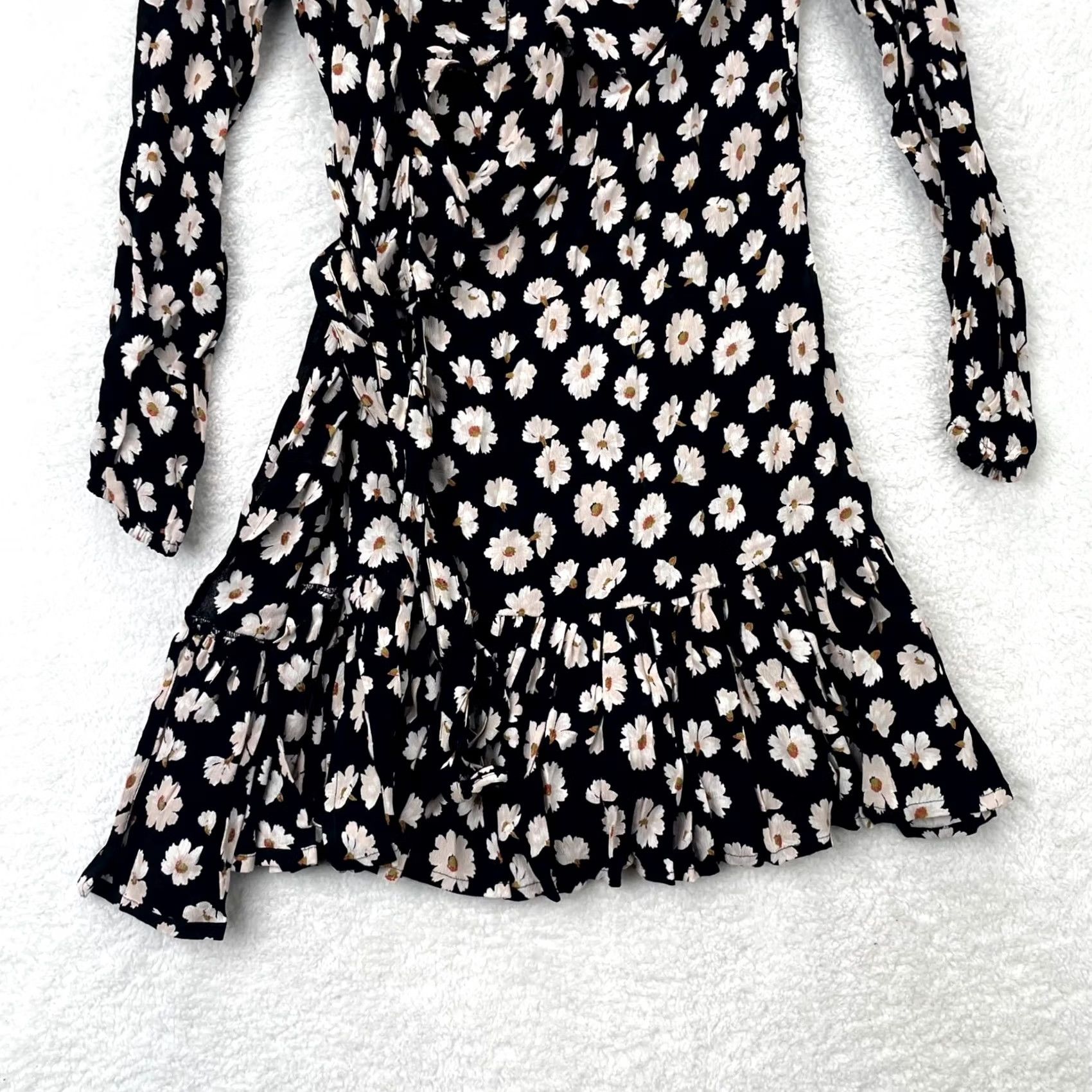 Billabong Billabong Dress Black Womens 10 Mini Wrap Daisy Belted Ruffle Long Sleeve Boho Size L / US 10 / IT 46 - 2 Thumbnail