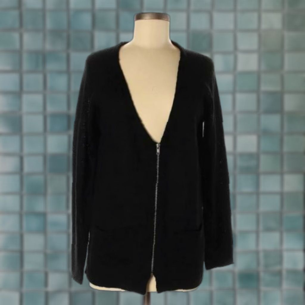 Vintage Bajee Collection by BeCool Cardigan Women Adult M Black V-Neck Full Zip Pocket Knit Womens Size M / US 6-8 / IT 42-44 - 1 Thumbnail