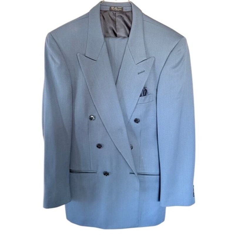 Albert Nipon Vintage Albert Nipon Blue-Gray Double Breasted Wool Suit 37R Size 36R - 2 Thumbnail