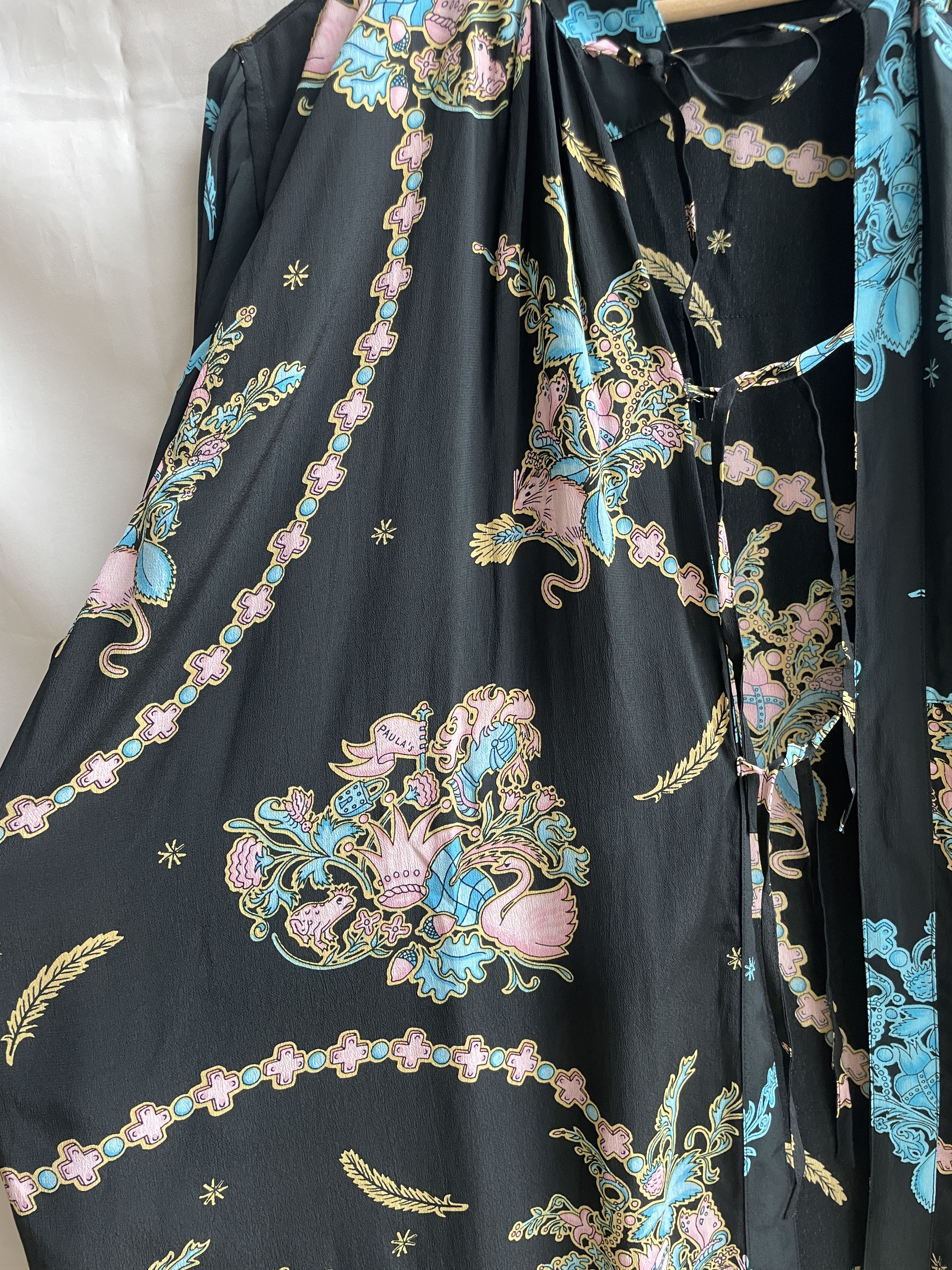 Vintage Paula & Mopitz Ibiza Loewe VTG 70s Silk Printed Tunic Dress Size L / US 10 / IT 46 - 7 Thumbnail