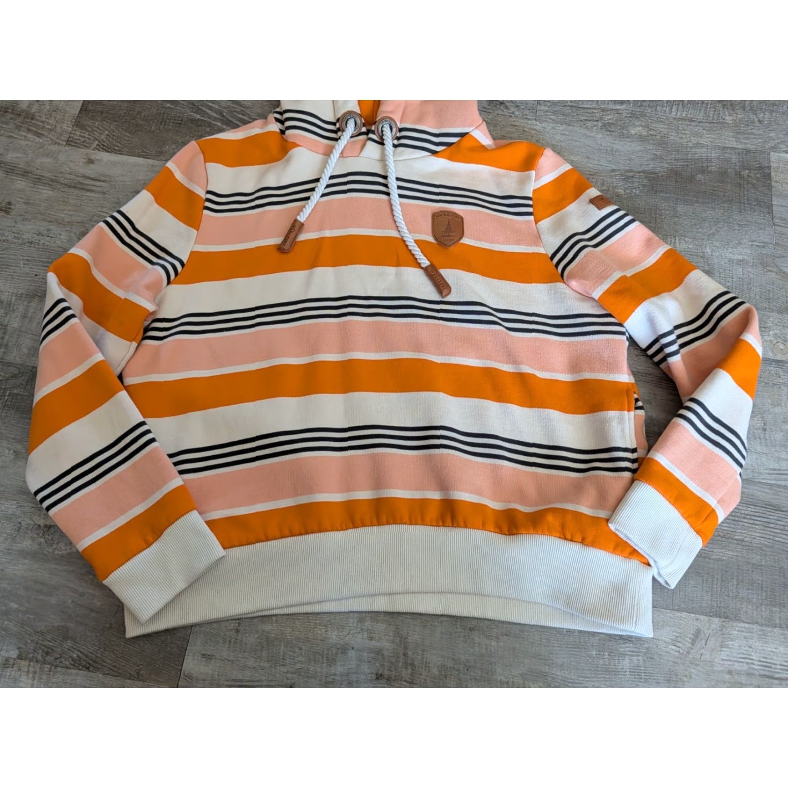 Vintage Wanakome Women’s XL Hoodie Hooded Sweatshirt Orange Black Striped Pockets Size XL / US 12-14 / IT 48-50 - 4 Thumbnail