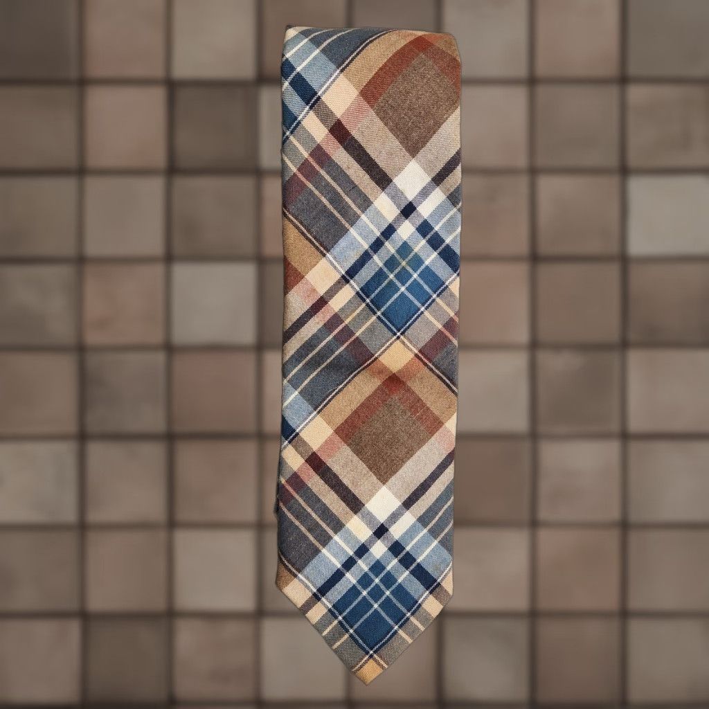 Pendleton VINTAGE Pendleton Tie Men Classic Width Cotton/Polyester Plaid Blue/Brown 56" 3" Pen West Academia Designed Size ONE SIZE - 1 Thumbnail