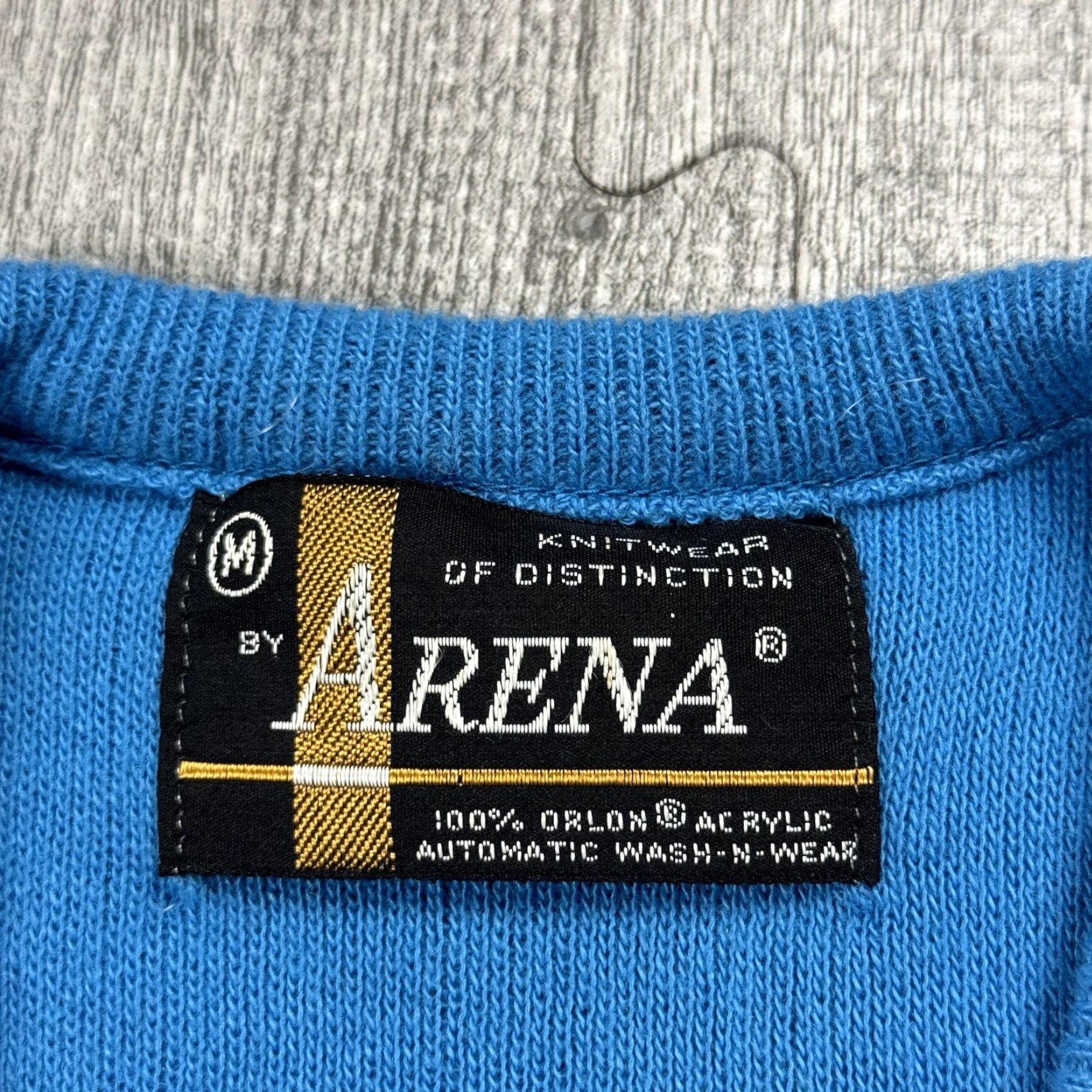 Vintage VINTAGE Arena Mens Orlon Acrylic V-Neck Sweater Electric Blue Medium Preppy Mod Disco Size US M / EU 48-50 / 2 - 3 Thumbnail