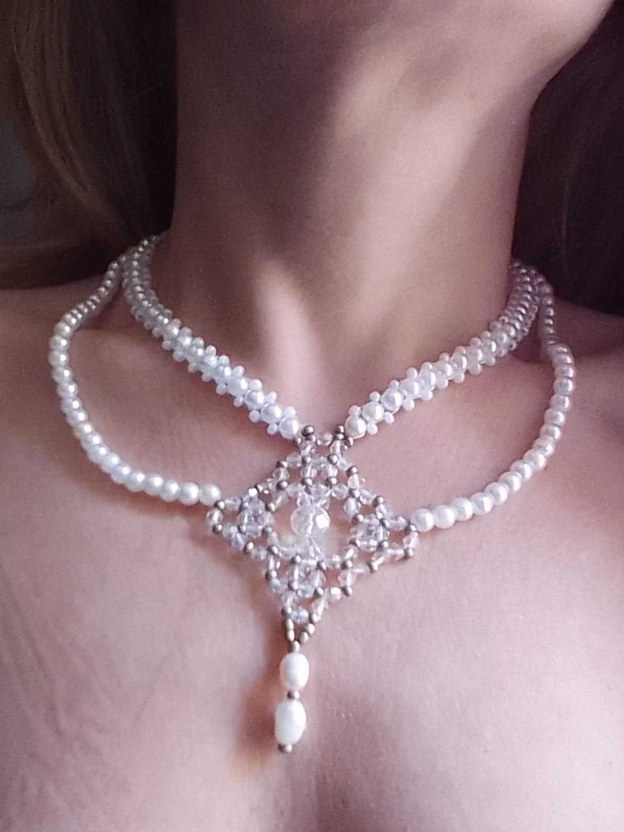 Handmade Necklace Vintage style with dangling freshwater pearls Size ONE SIZE - 8 Thumbnail