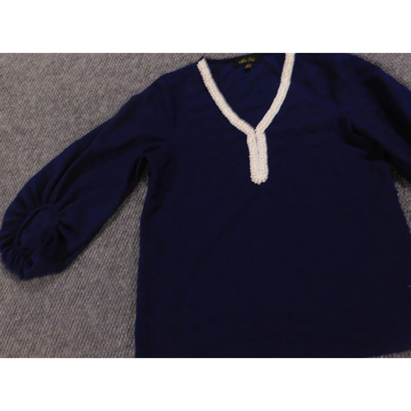 Melissa Melissa Paige Womens Blouse S Pullover Top Round Neck Cap Sleeve Blue Solid Ruffle Casual Regular Polyester Down Non-Vintage Size S / US 4 / IT 40 - 4 Thumbnail