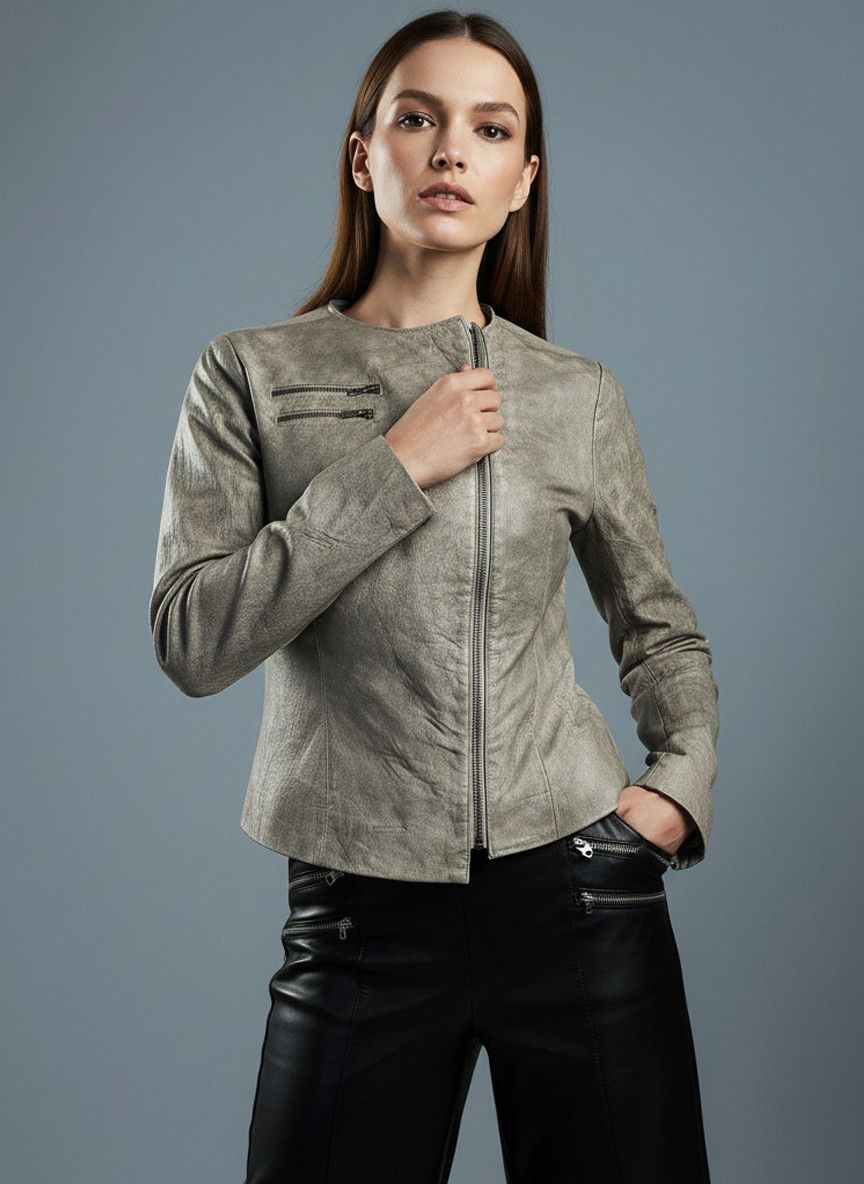 Vintage Vintage Gray Leather Motorcycle Biker Jacket Heeli Size XS / US 0-2 / IT 36-38 - 2 Thumbnail