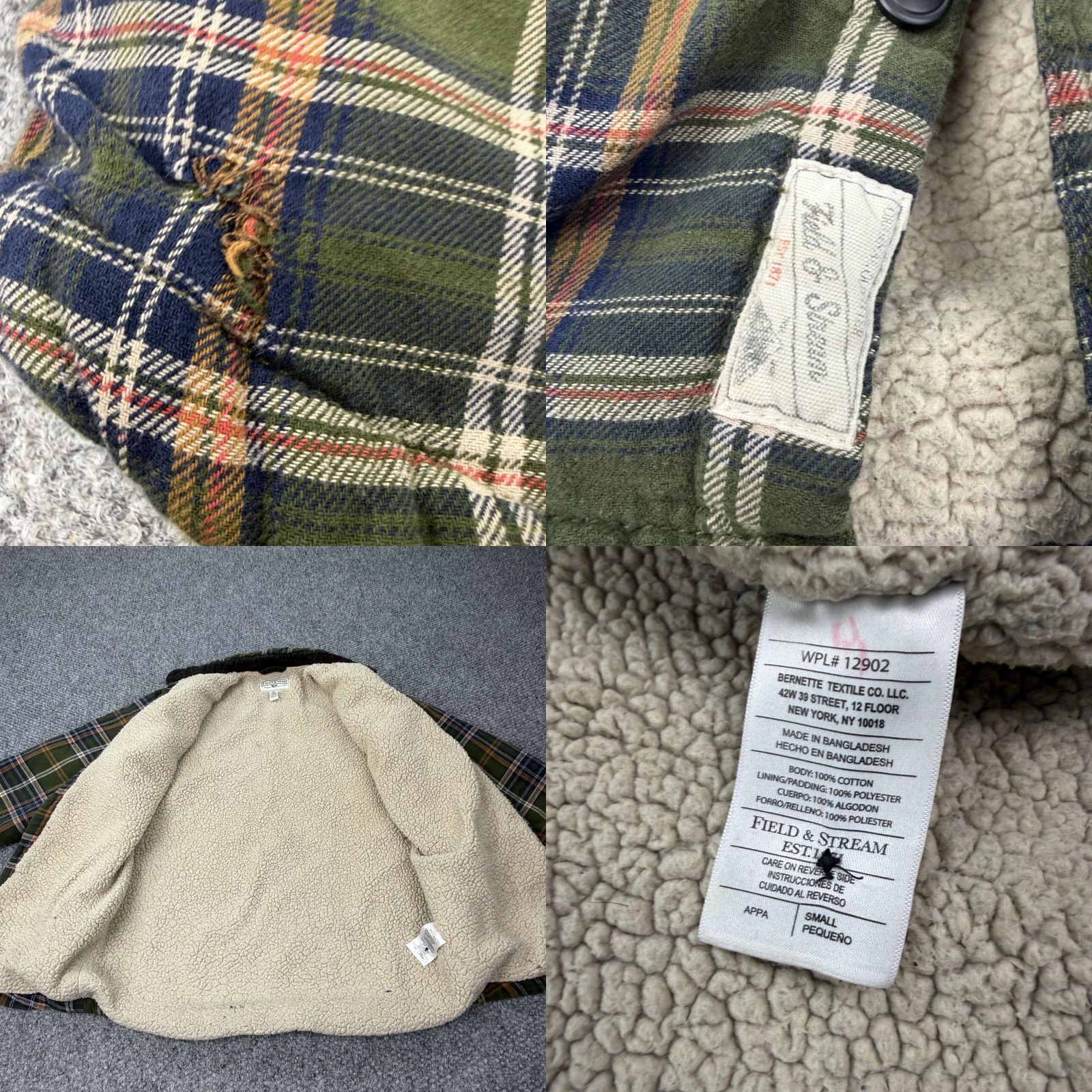 Vintage Field & Stream Shirt Jacket Mens Small Green Plaid Flannel Sherpa Lined Corduroy Jacket Shirt? Size US S / EU 44-46 / 1 - 8 Thumbnail