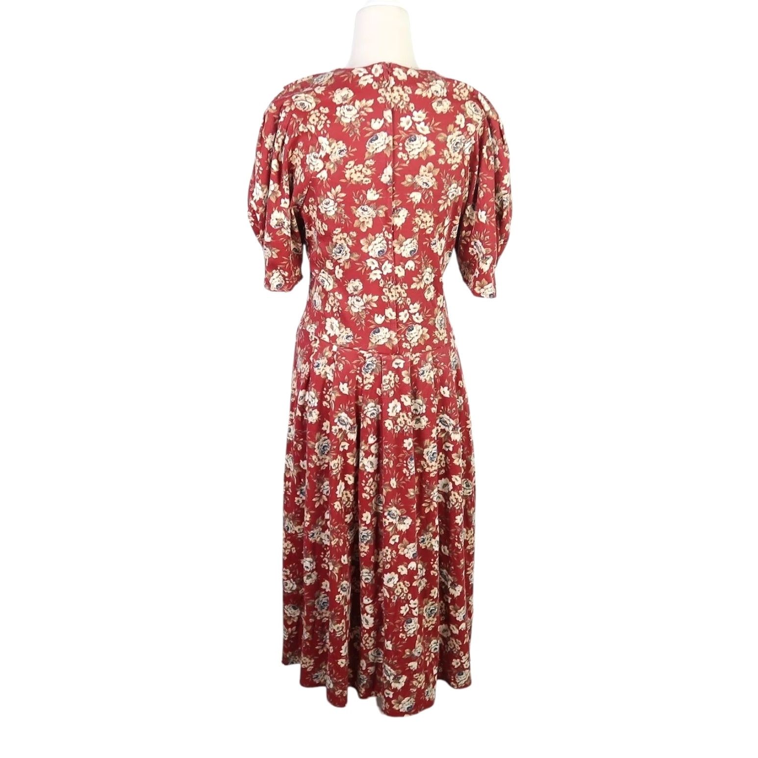 Vintage VINTAGE 80s red and cream floral drop waist midi dress M Womens Midi Floral Puff Sleeve Zip Cotton Casual Party/Cocktail 90s Theme Ladies Size M / US 6-8 / IT 42-44 - 4 Thumbnail