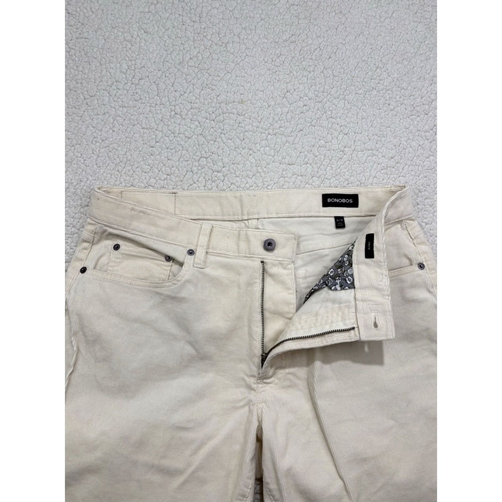 Bonobos Bonobos Pants Mens 34x30 Corduroy Ivory Cotton Stretch Slim Straight Leg Chino 90s Preppy Size US 34 / EU 50 - 3 Thumbnail