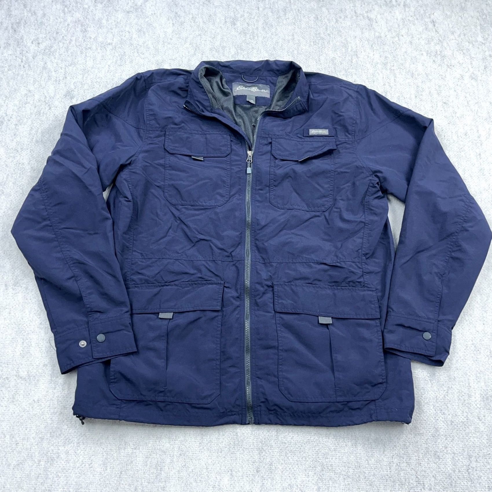 Eddie Bauer Eddie Bauer Jacket Men XL Navy Windbreaker Nylon Hiking Safari, Blue, Zip, Stand-Up Collar, All Seasons, Pockets, Regular Fit, Jacket Size US XL / EU 56 / 4 - 2 Thumbnail
