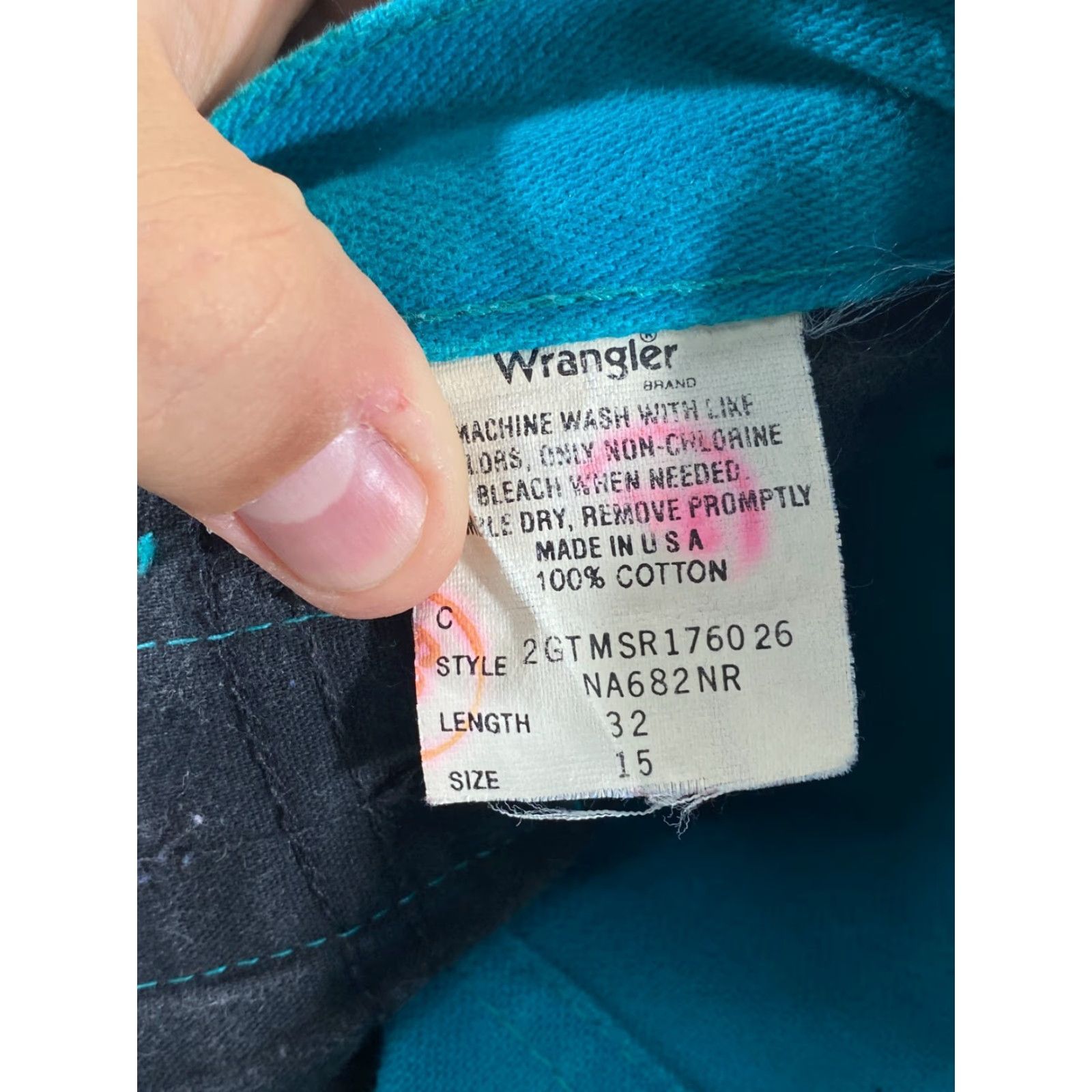 Wrangler VINTAGE Wrangler Bareback Womens Jeans High Waisted Teal Turquoise VTG Jeans 15 Women 32in Inseam Cowboy 5-Pocket Denim Math Wrap Size 36" / US 14 / IT 50 - 7 Thumbnail
