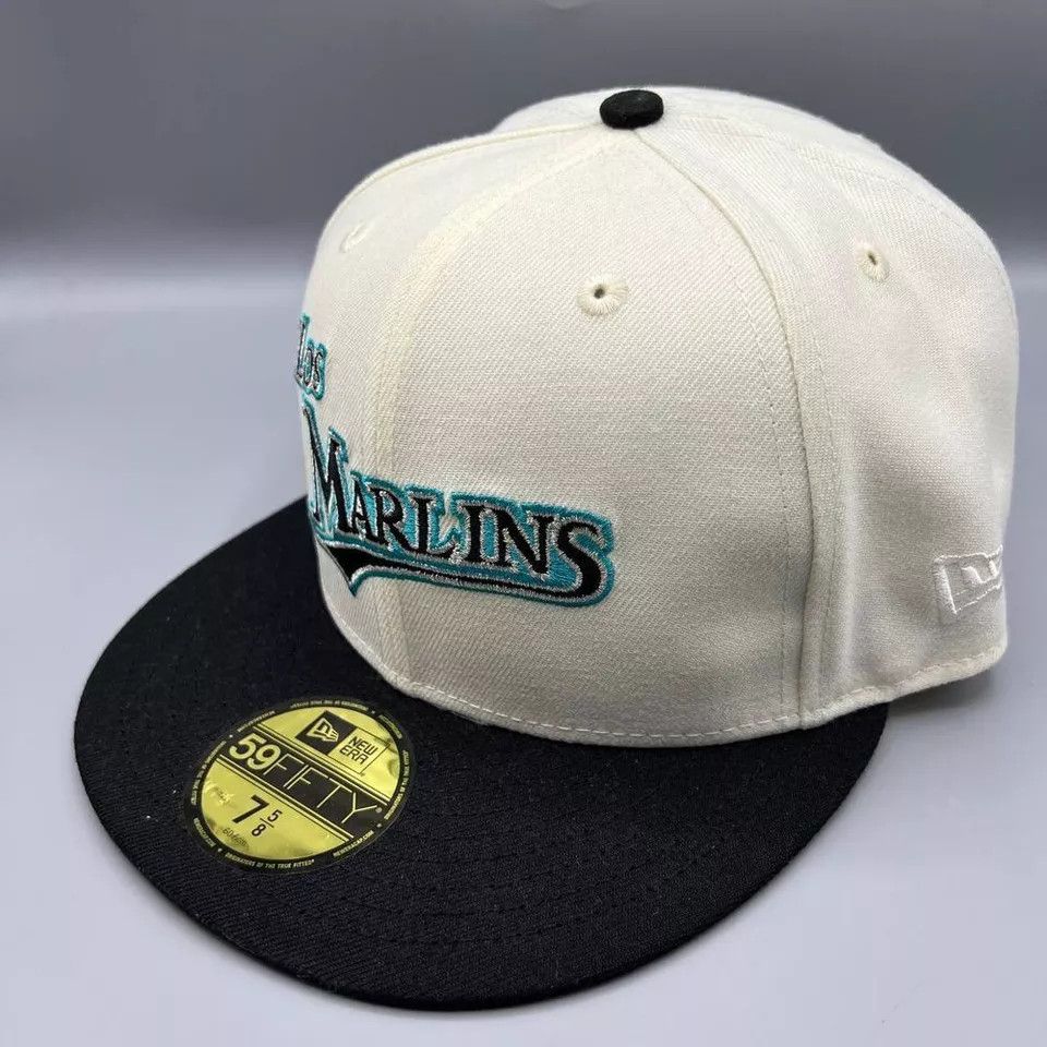 New Era Florida Marlins Hat Men 7 5/8 59Fifty New Era MLB Fitted Cap Size ONE SIZE - 2 Thumbnail