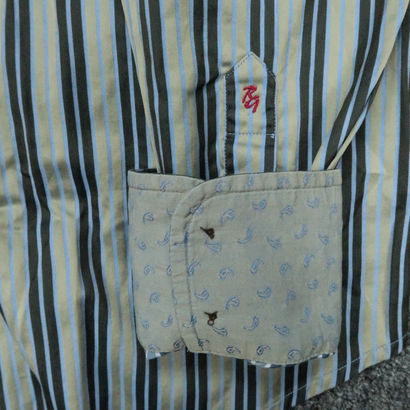 Robert Graham Robert Graham Shirt Mens Medium Blue Gray Striped Paisley Flip Cuff Long Sleeve Size US M / EU 48-50 / 2 - 4 Thumbnail