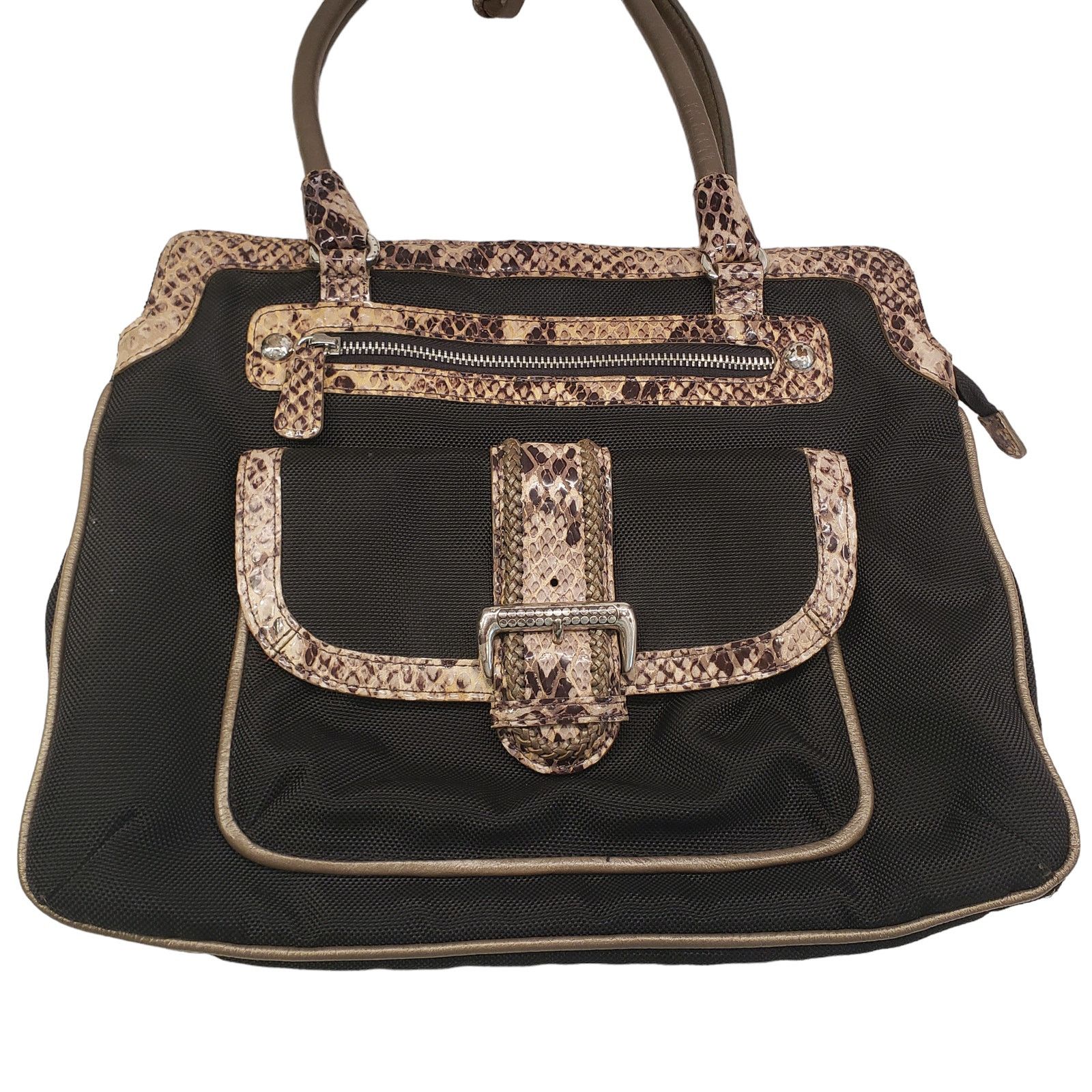 Brighton Womens Brighton Handbag Faux Python Trim Shoulder Bag Black Size ONE SIZE - 2 Thumbnail