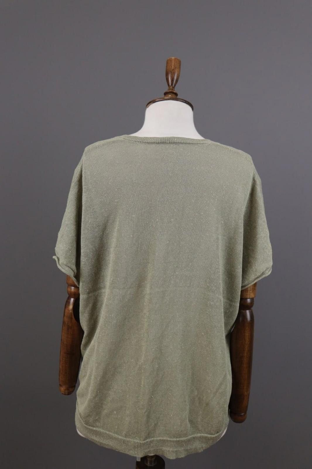 Oscar De La Renta Oska Khaki Linen V-Neck Crochet Knit Top Shirt Size 2 / M Size XS / US 0-2 / IT 36-38 - 10 Thumbnail
