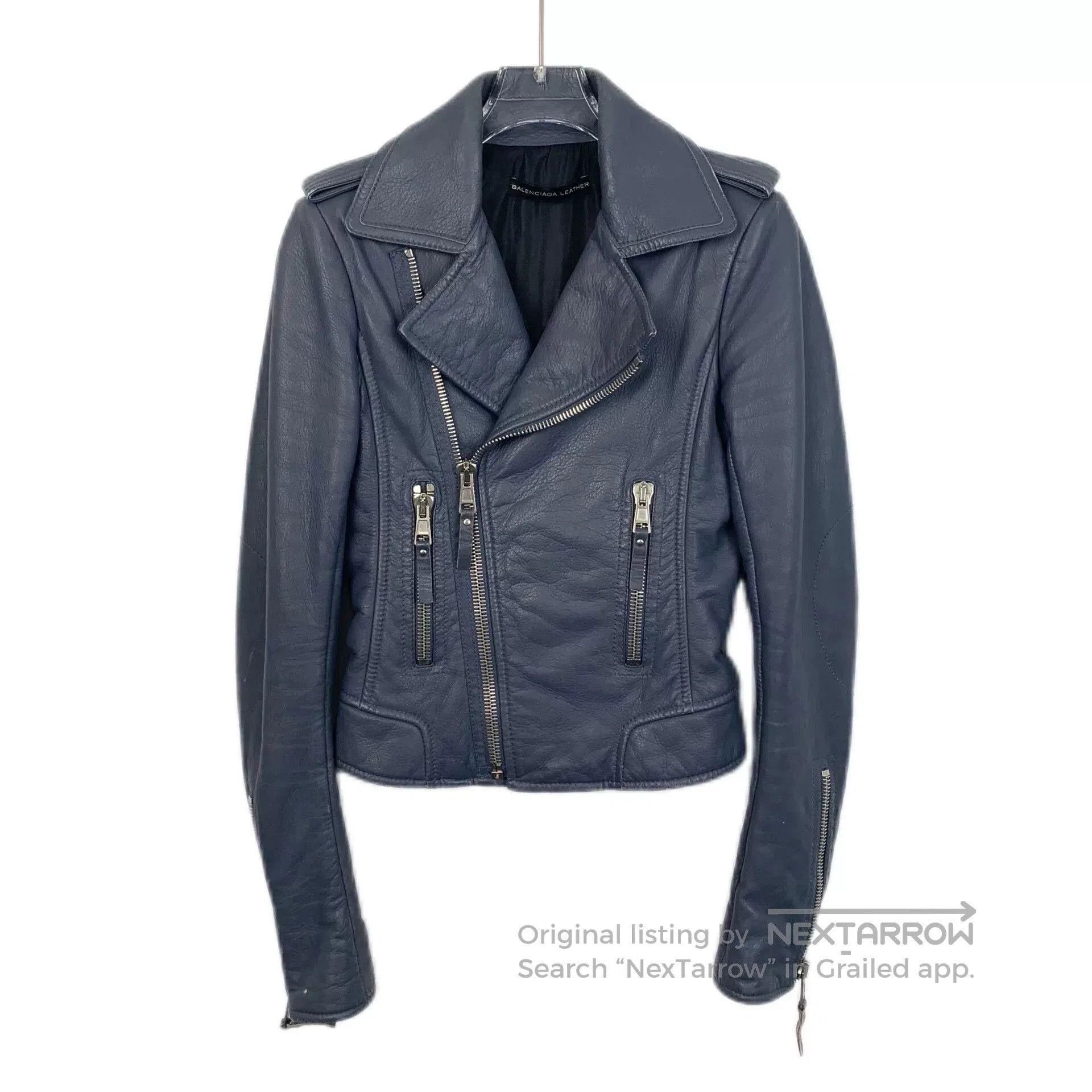 Balenciaga Balenciaga Blue Leather Motorcycle Jacket. Size XXS / US 00 / IT 34 - 1 Thumbnail