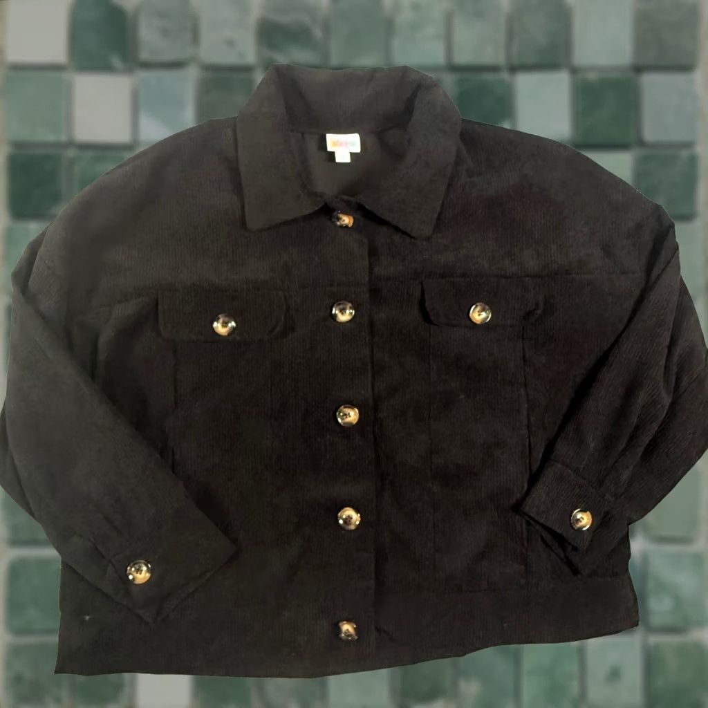 Vintage LuLaRoe Black Corduroy Jacket Shacket Button Front Pockets 2XL Womens Size XXL / US 16-18 / IT 52-54 - 1 Thumbnail