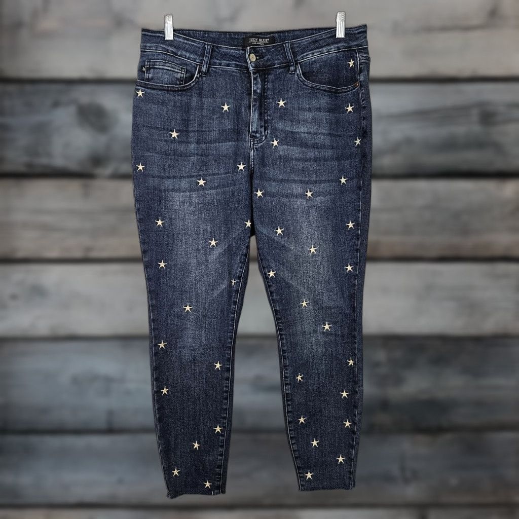 Vintage Judy Blue Womens Skinny Jeans Sz 16W Blue Embroidered Stars High Rise Jeans Size 38" / US 16 / IT 52 - 1 Thumbnail