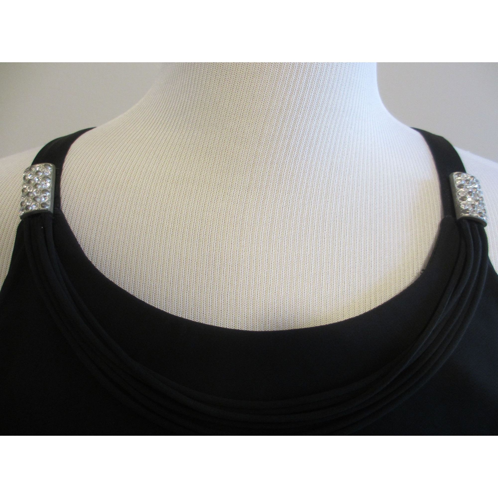 S.L. Fashions Black Sleeveless Tiered Chiffon Dress W/ Rhine