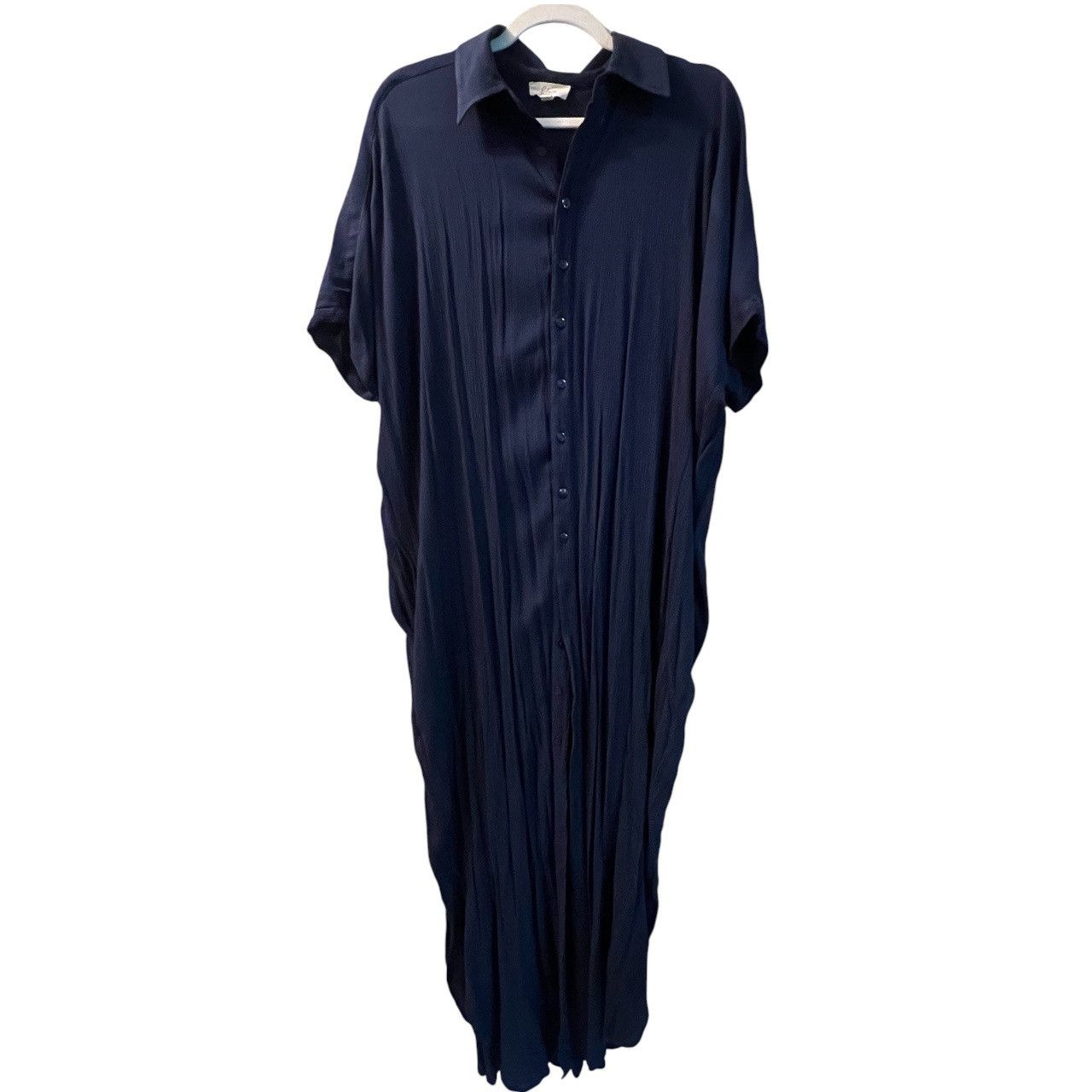ELAN Elan Navy Crinkle Gauze Button-Down Midi Dress Size ONE SIZE - 1 Thumbnail