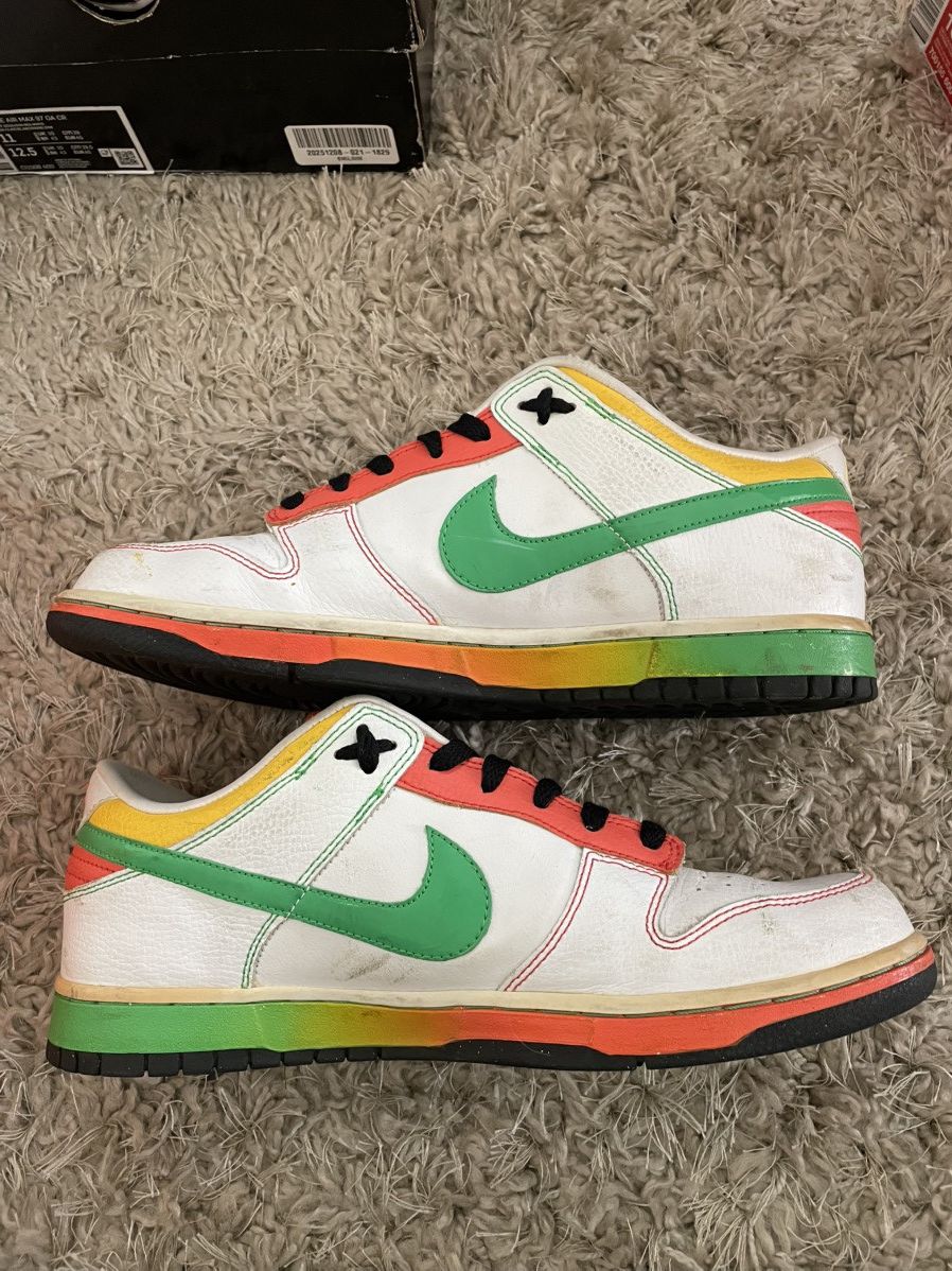Nike SB Nike Dunk Low 6.0 White Rasta Size US 11 / EU 44 - 3 Thumbnail