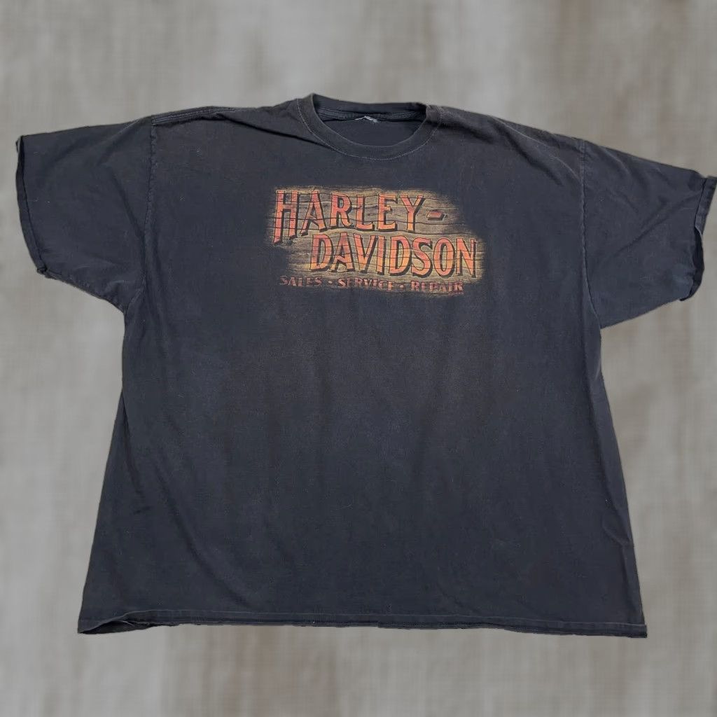 Harley Davidson VINTAGE Harley-Davidson Shirt Men 3XL Black Sun Faded Grunge Spell Out Worn Logo Graphic Print T-Shirt Size US XXL / EU 58 / 5 - 1 Thumbnail