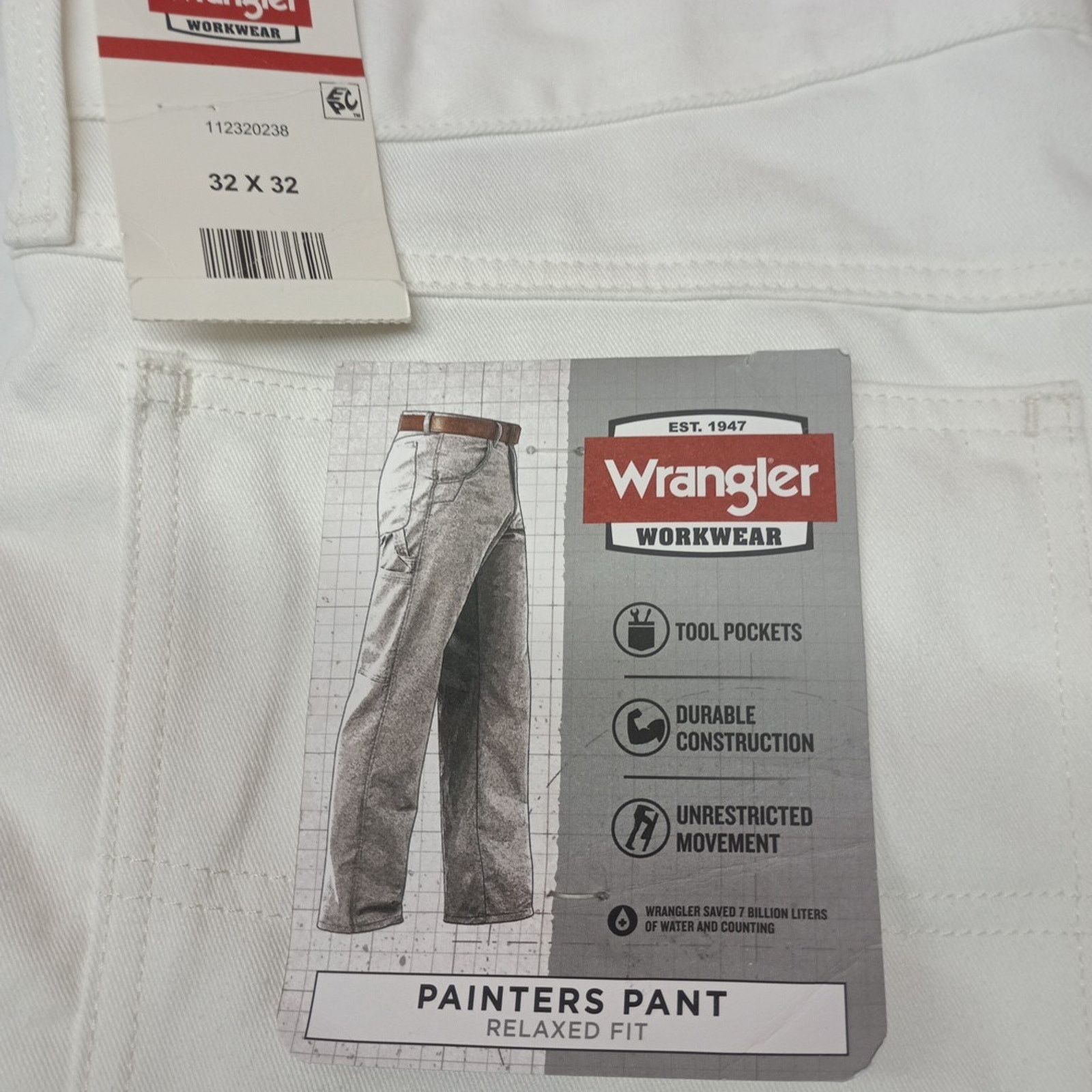 Wrangler Wrangler Painters Pants Relaxed Fit Men's Size 32x32 White Size US 32 / EU 48 - 2 Thumbnail