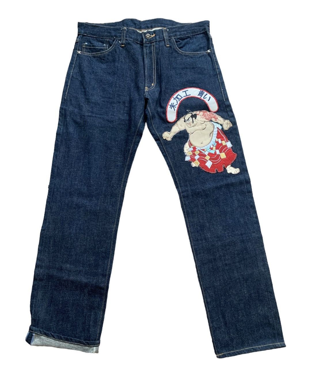 Japanese Brand × Vintage SELVEDGE SUMO EMBEROIDED JEANS Size US 32 / EU 48 - 1 Thumbnail