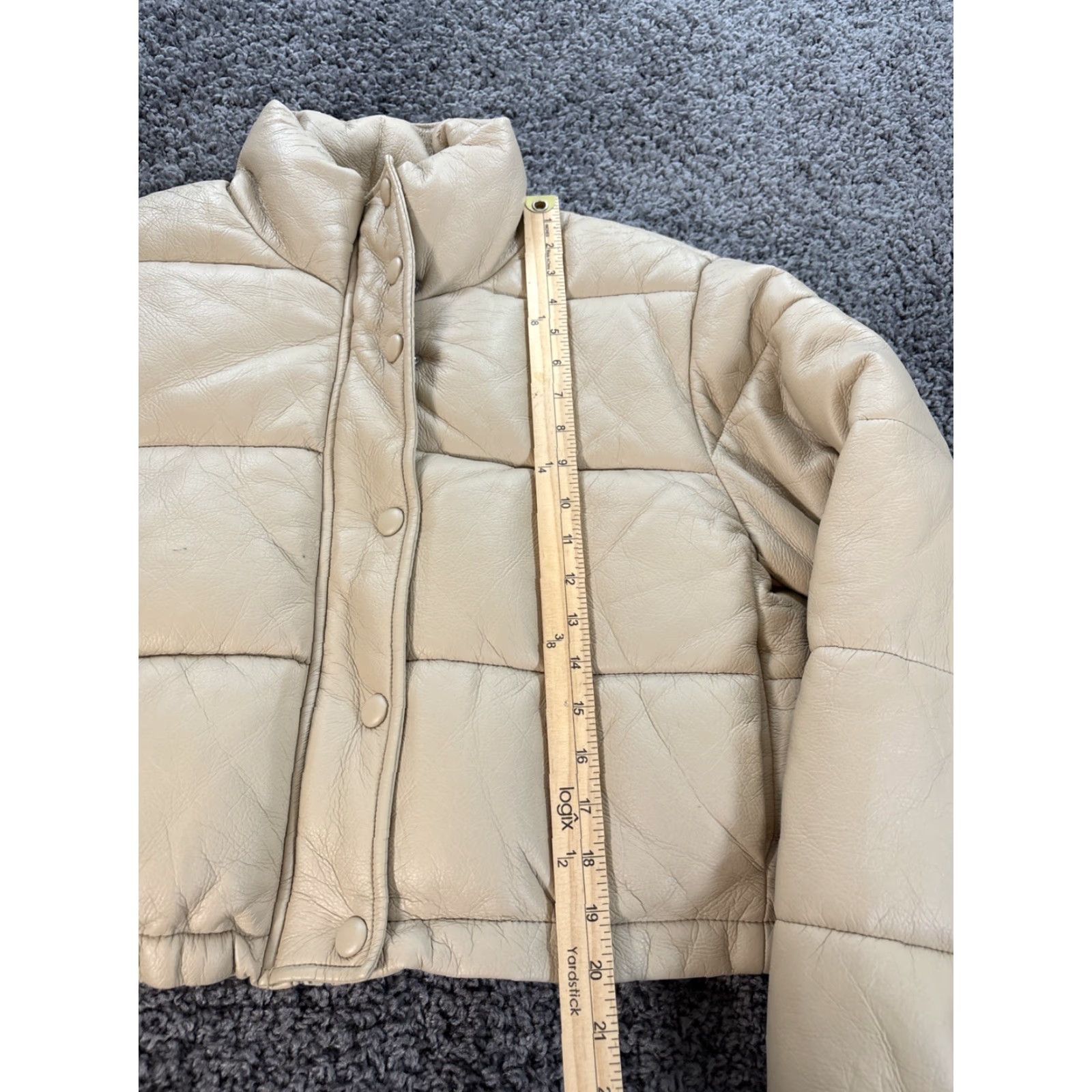 Zara Zara Faux Leather Puffer Jacket Womens Small Zip Cropped Winter Tan Brown Women N/A Size S / US 4 / IT 40 - 2 Thumbnail