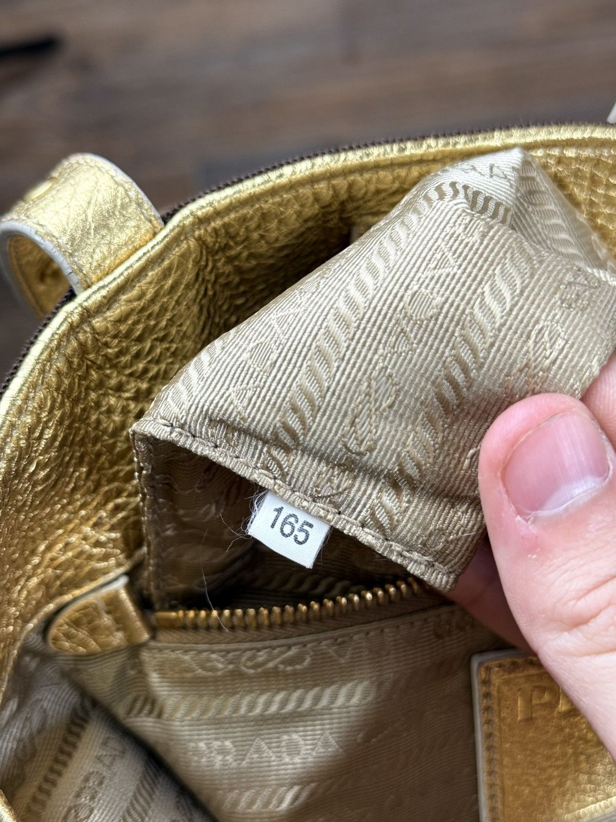 Prada Prada Brown Logo Jacquard Canvas Mettalic Gold Handle Bag Size ONE SIZE - 17 Thumbnail