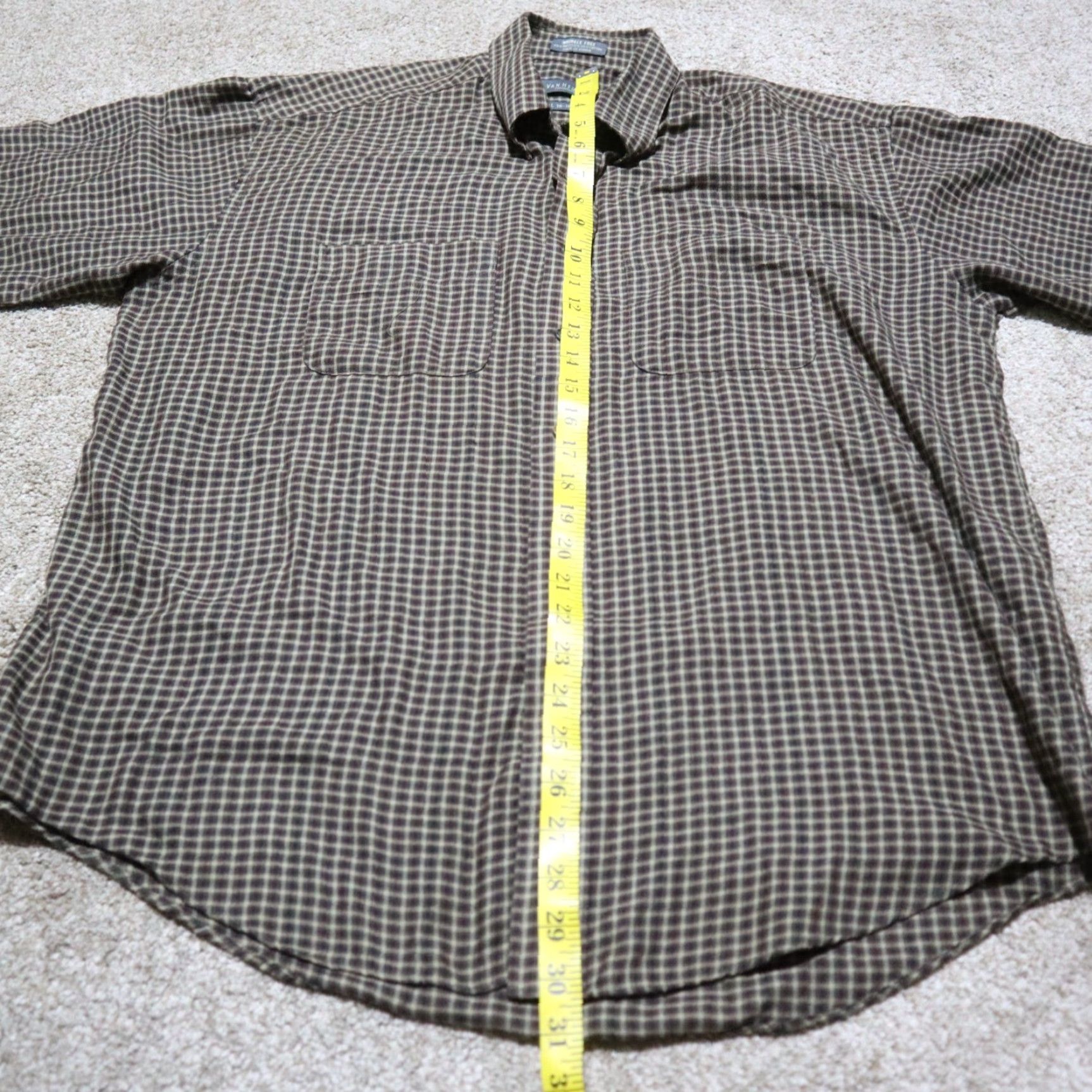 Van Heusen Van Heusen Dress Shirt Shirt Brown Plaid Button-Down 16.5 L Men’s Size Large Polyester Size 46R - 6 Thumbnail