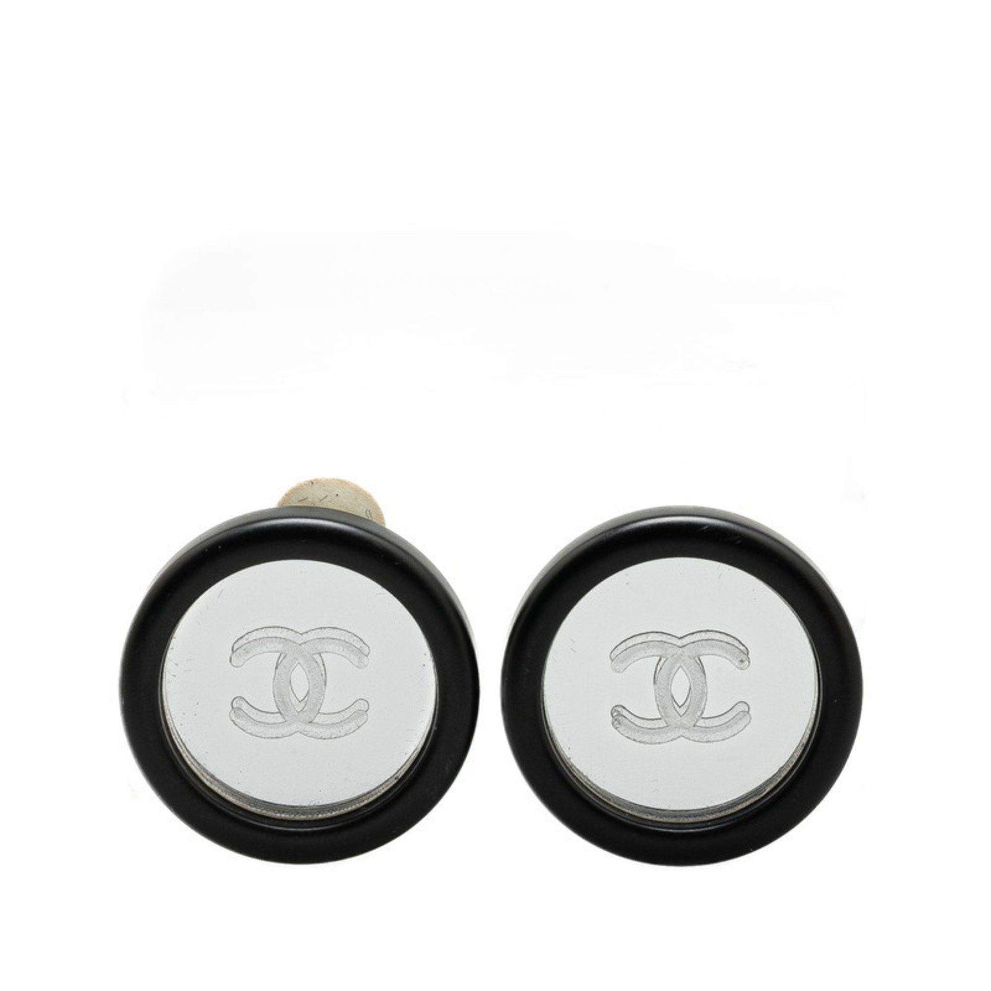 Chanel Vintage Chanel Coco Mark Round Mirror Earrings in Black Plastic with Plated Finish for Women Size ONE SIZE - 1 Thumbnail