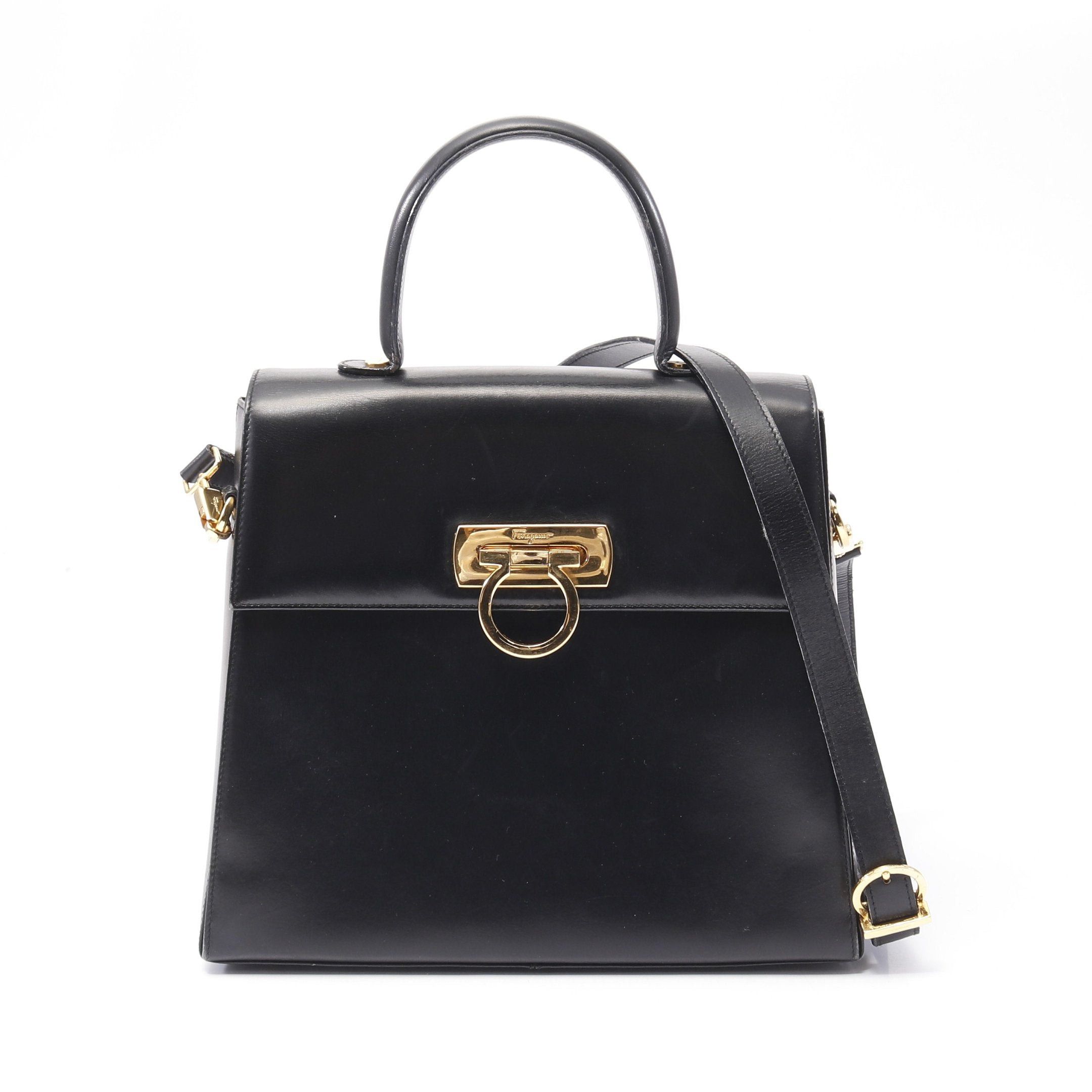 Salvatore Ferragamo Gancini Handbag Leather Black