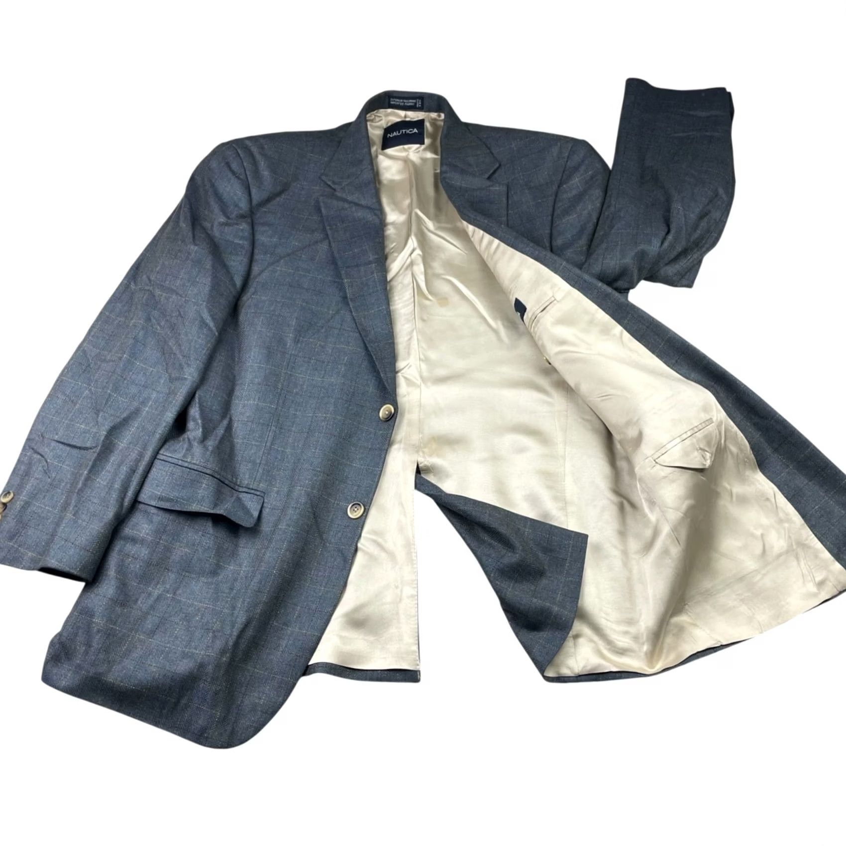 Nautica Nautica Men's Blazer 2-Button Single-Breasted Wool Plaid Navy Blue/Beige/Brown 42R Mens Size 42R - 3 Thumbnail