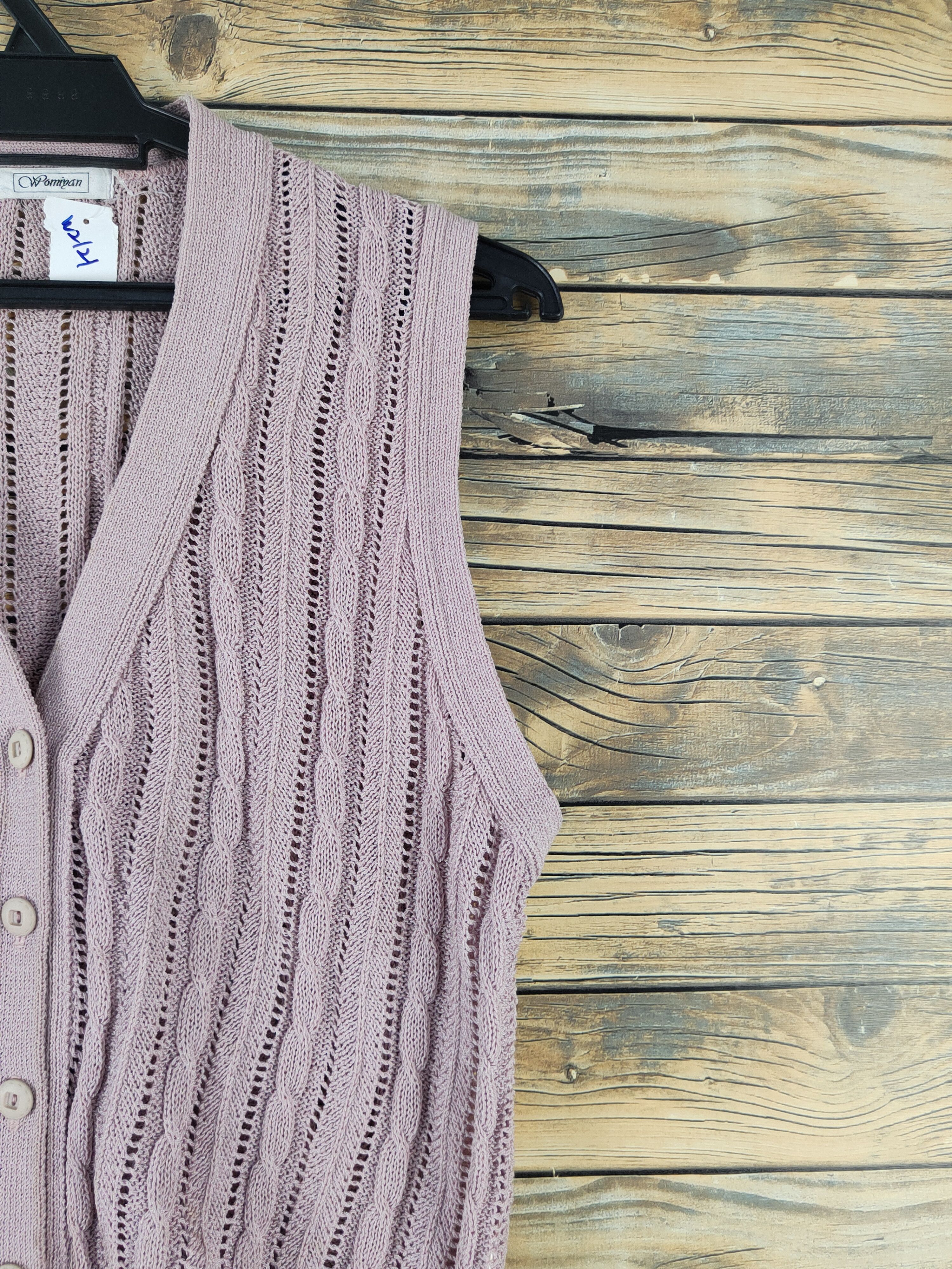 Homespun Knitwear Womiyan Pink Crochet Knitwear Vests #W2121 Size S / US 4 / IT 40 - 6 Thumbnail