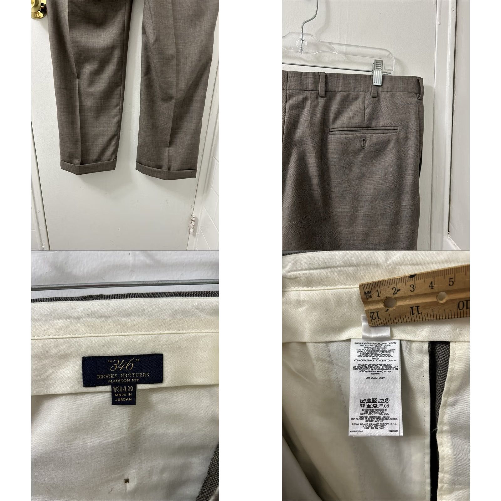 Brooks Brothers Brooks Brothers 346 Pants Mens 36x29 Brown Plaid 100% Wool YKK Cuffed Pleated Dress Pants Mens Regular Brown Plaid Wool Blend Classic Madison Fit Size US 36 / EU 52 - 8 Thumbnail