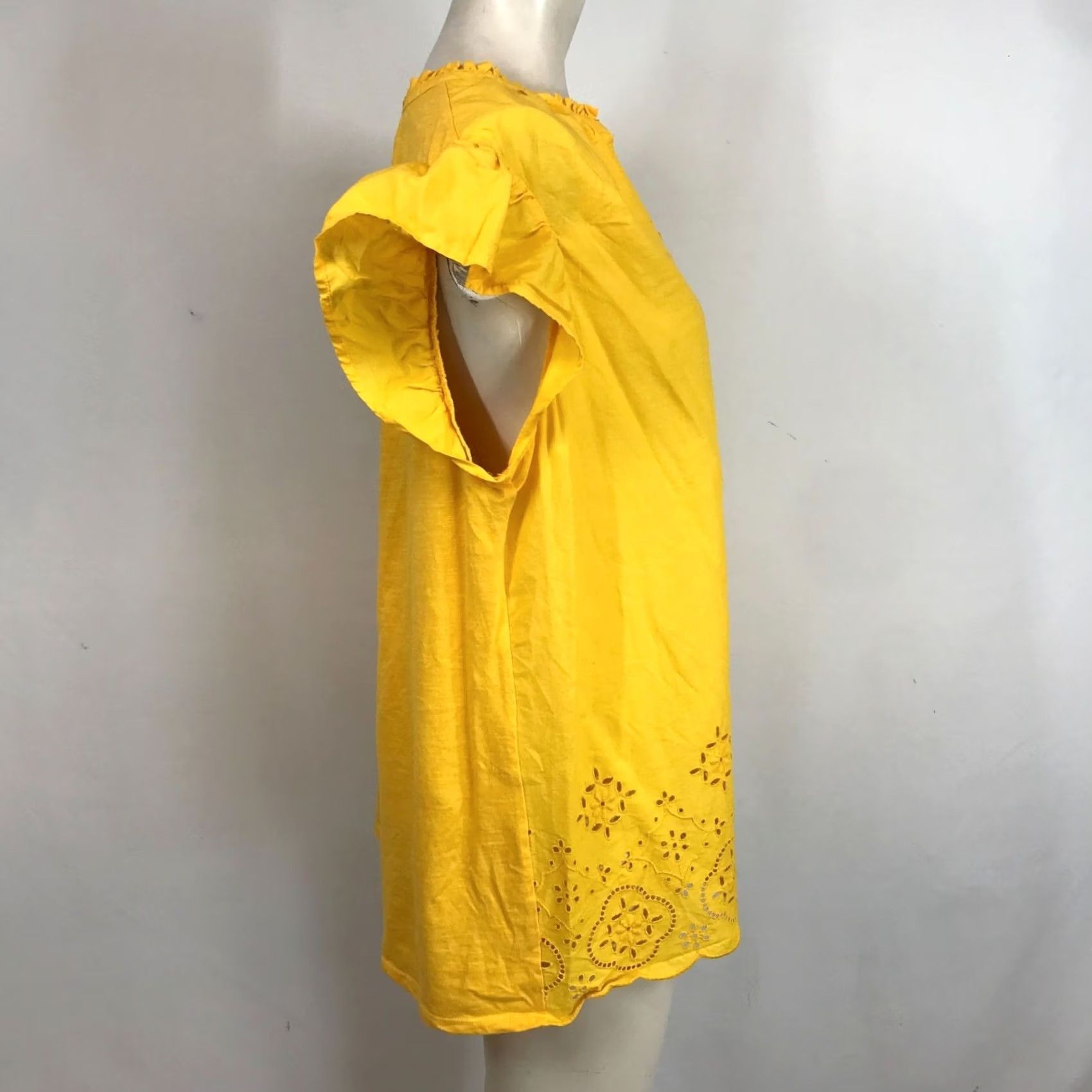 Vintage LANE BRYANT Yellow 100% Cotton V Neck Short Cap Sleeves Top Blouse Womens 14/16 Size XL / US 12-14 / IT 48-50 - 4 Thumbnail
