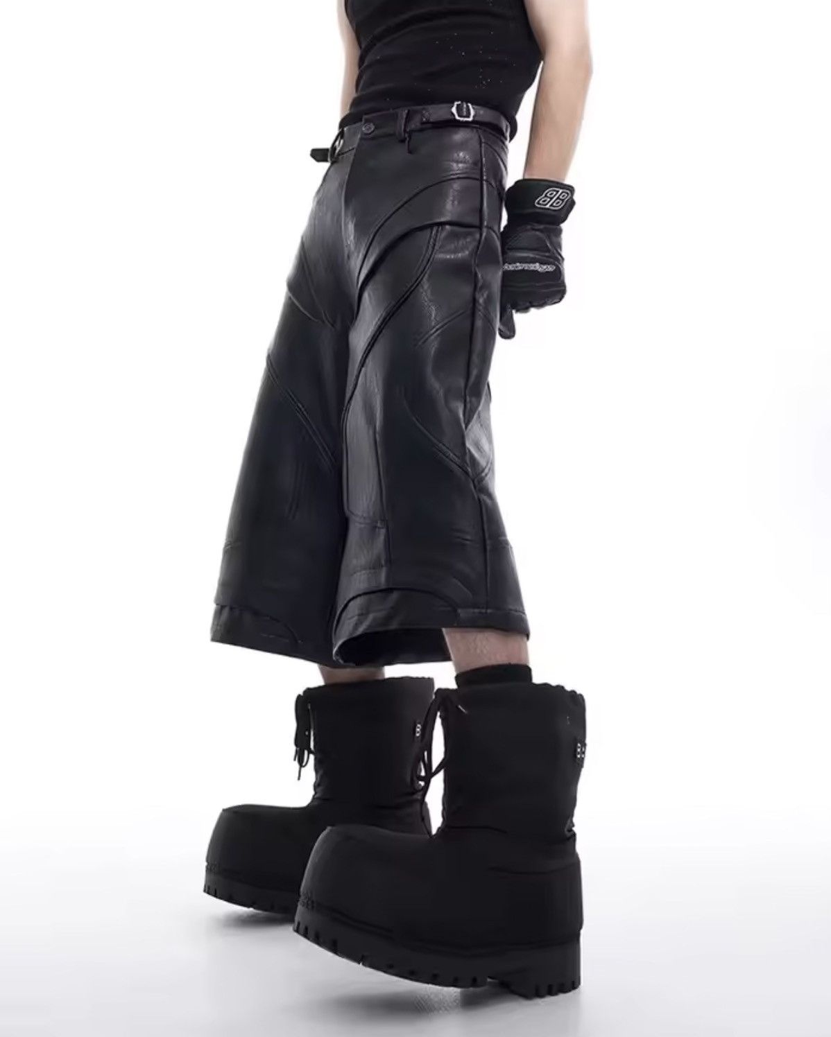 Japanese Brand ⚔️ Avant-Garde Style PU Leather Padded Moto Shorts Size US 31 - 1 Thumbnail