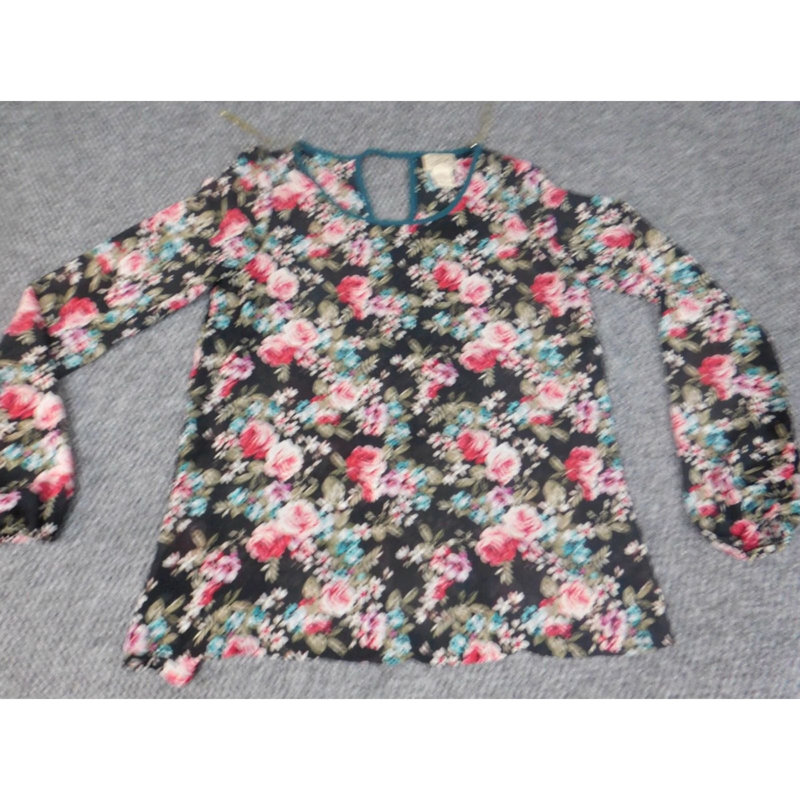 Vintage Eyesplash Blouse Womens S Black Floral Knit Crew Neck 3/4 Sleeve Casual Button Regular Size S / US 4 / IT 40 - 3 Thumbnail