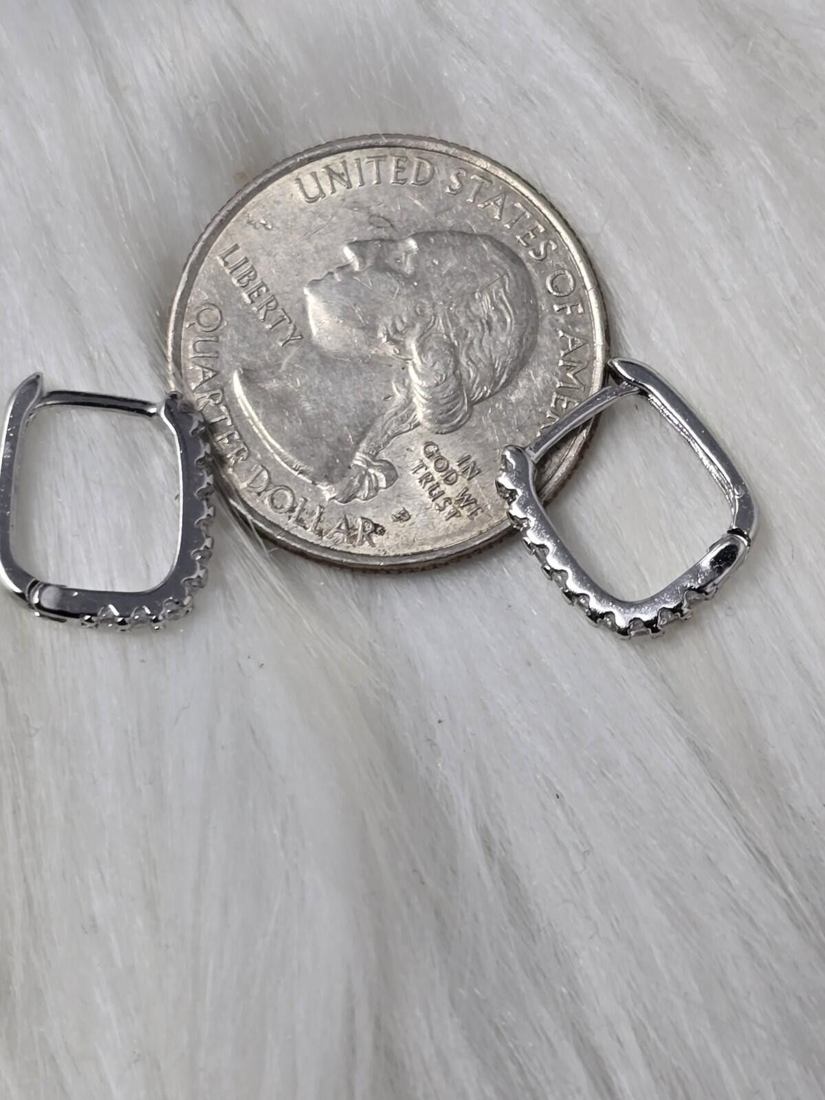 Sterling Silver 925 Sterling Silver Square Huggie Hoop Earrings CZ Pavé Size ONE SIZE - 4 Thumbnail