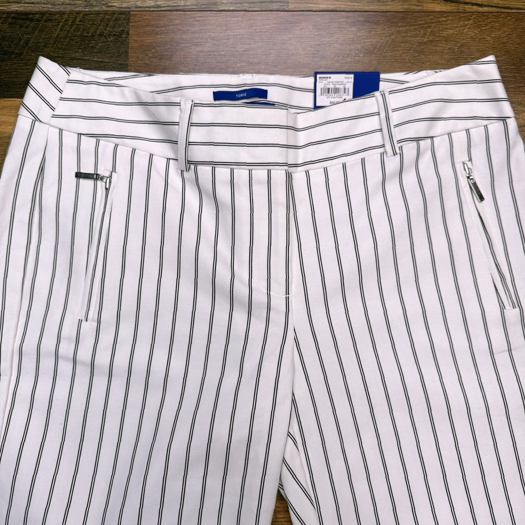 Apt. 9 Apt. 9 Torie Pants Womens 8 White Striped Mid Rise Stretch New Size 30" / US 8 / IT 44 - 2 Thumbnail