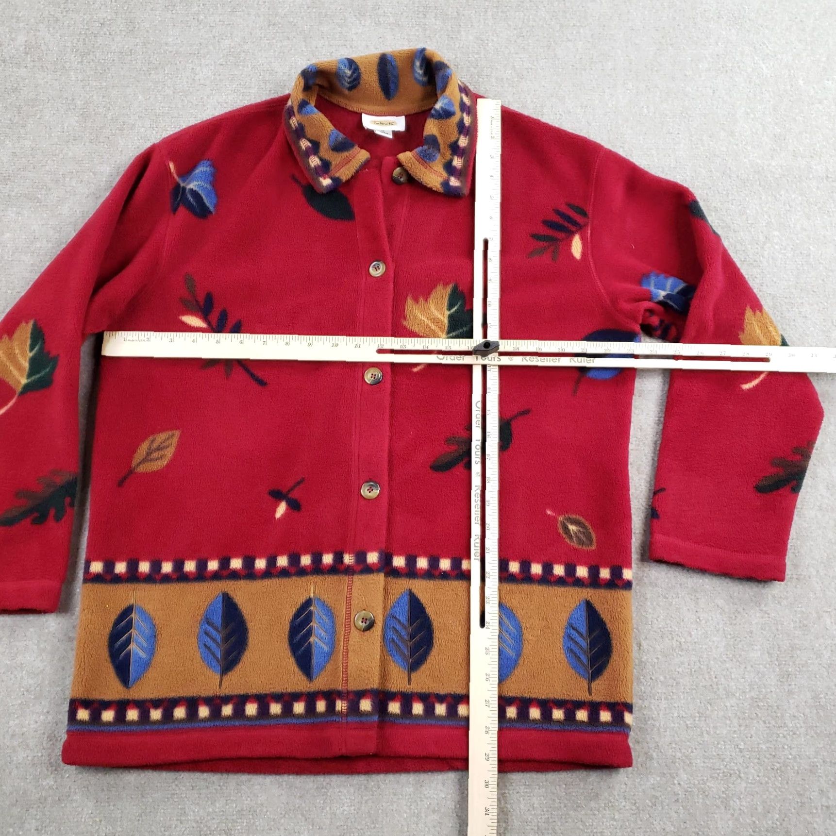 Talbots VINTAGE Talbots Jacket Womens Medium Red Fleece Leaf Print Button Front Fall Leaves Size M / US 6-8 / IT 42-44 - 2 Thumbnail