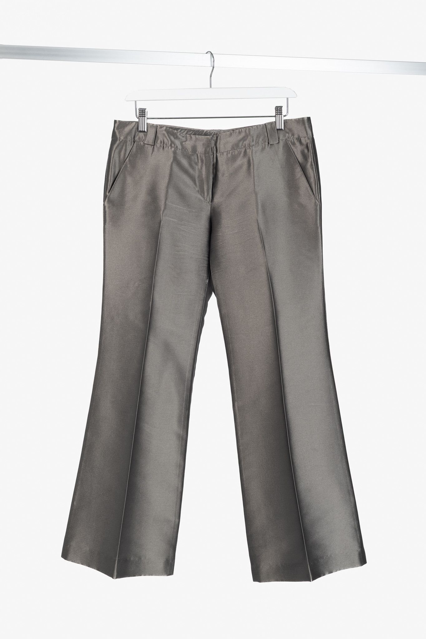 Burberry Burberry Grey Silk-Blend Taffeta Flared Trousers Size 28" / US 6 / IT 42 - 1 Thumbnail