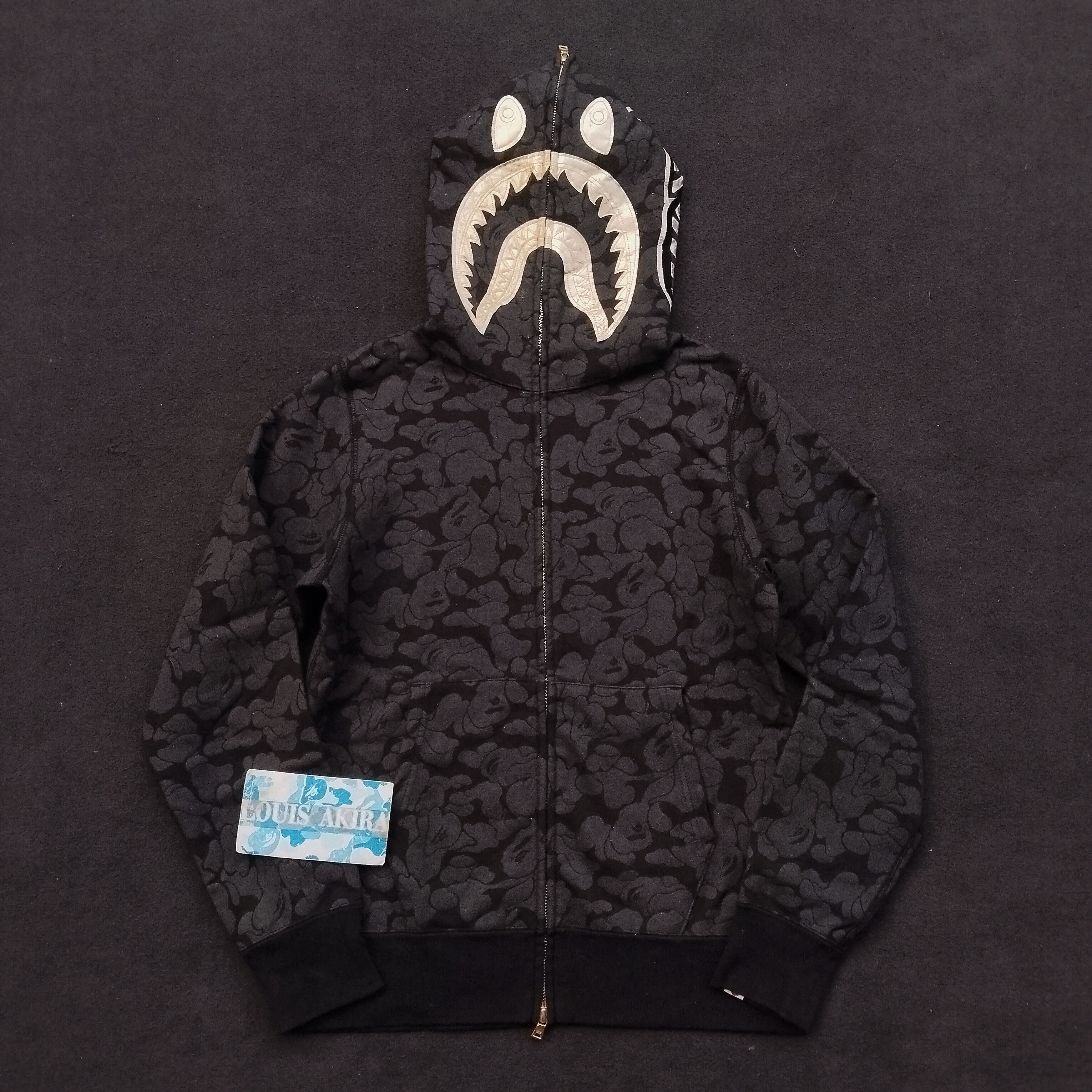 image of Bape Solid Camo Shark Full Zip Hoodie in Black, Men's (Size Medium)
