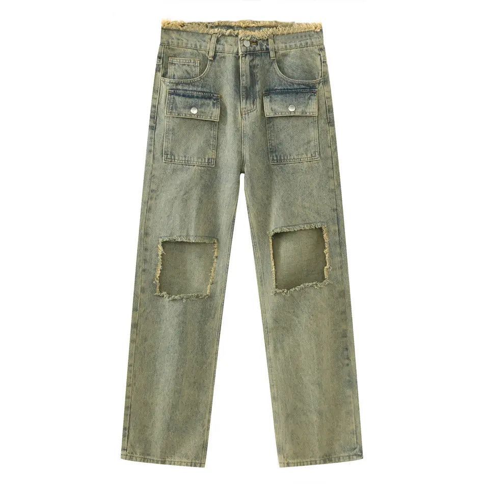 Japanese Brand Retro loose fringed ripped straight leg jeans Size US 32 / EU 48 - 5 Thumbnail