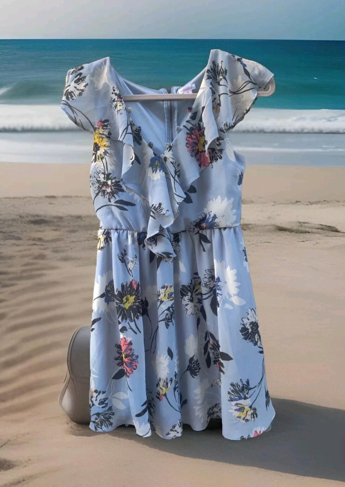 Other Xhilaration Womens Blue Floral Dress Size Medium M Beach flo Size 32" / US 10 / IT 46 - 1 Thumbnail