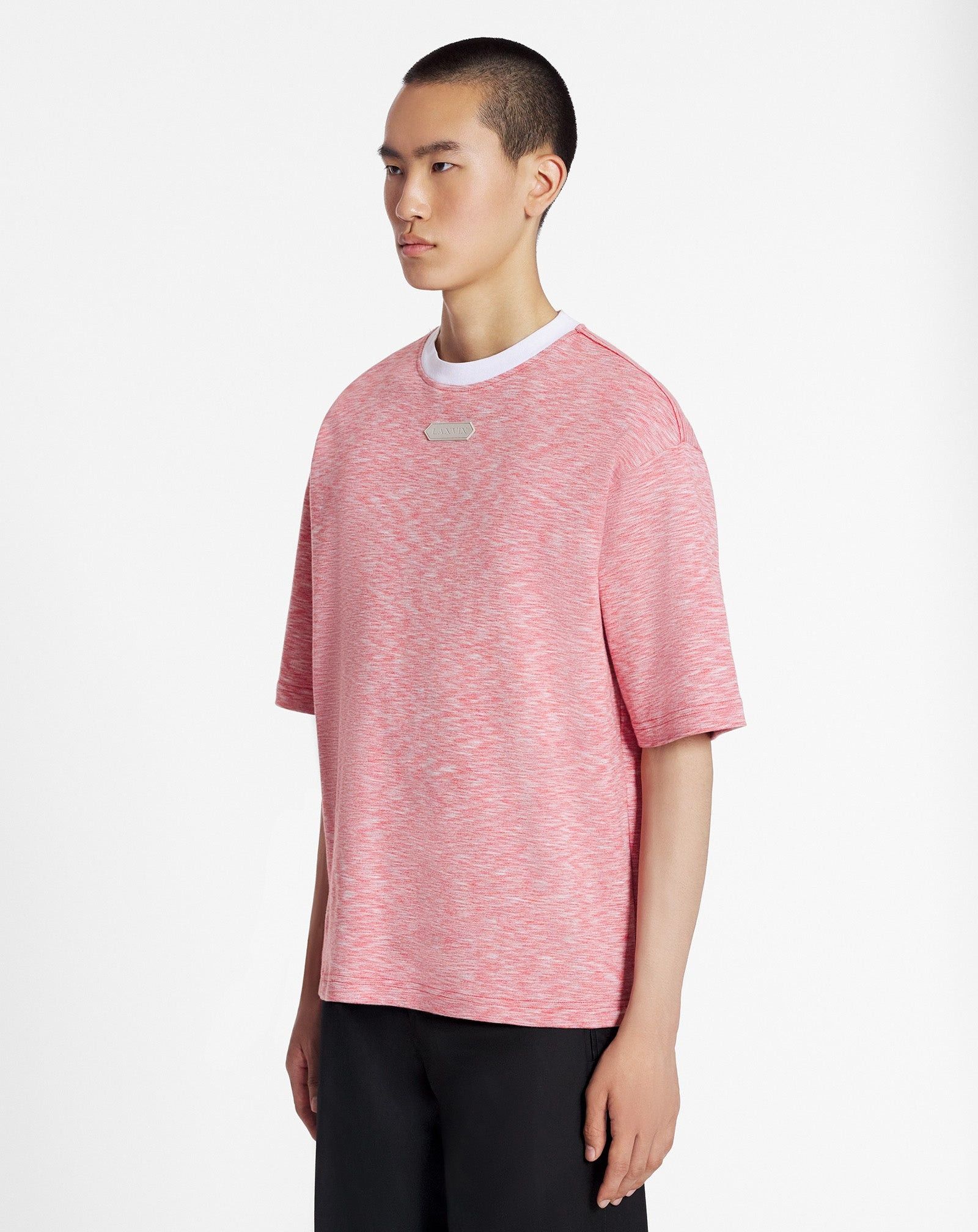 o1mle0825 Heathered-Effect Loose-Fitting T-Shirt in Red