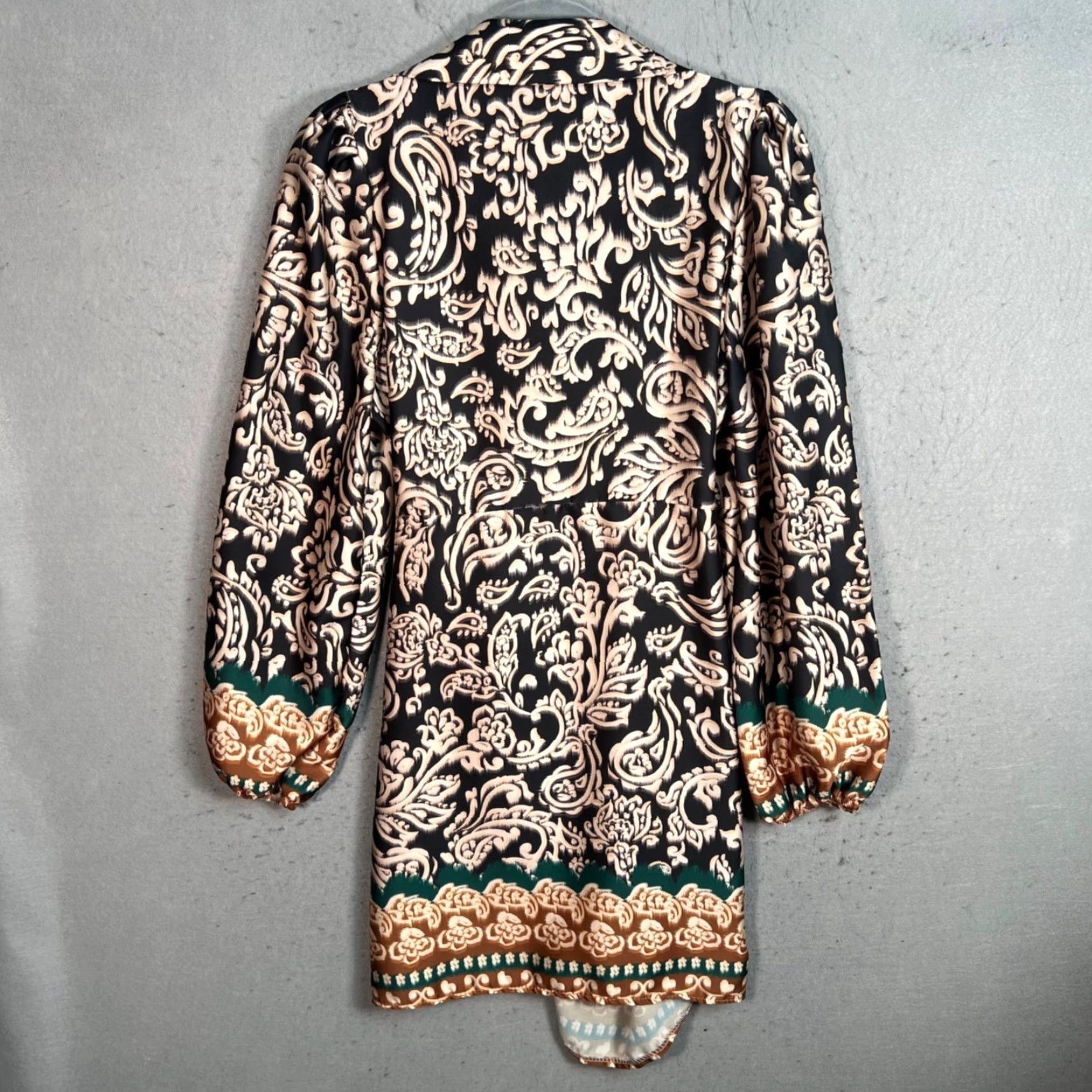 Vintage Patricia Forgeal LM Lulu Paris Womens Wrap Dress Black Beige Paisley Print V-Neck Party Cocktail One Size Regular Short Dress Mens?? Size ONE SIZE - 2 Thumbnail
